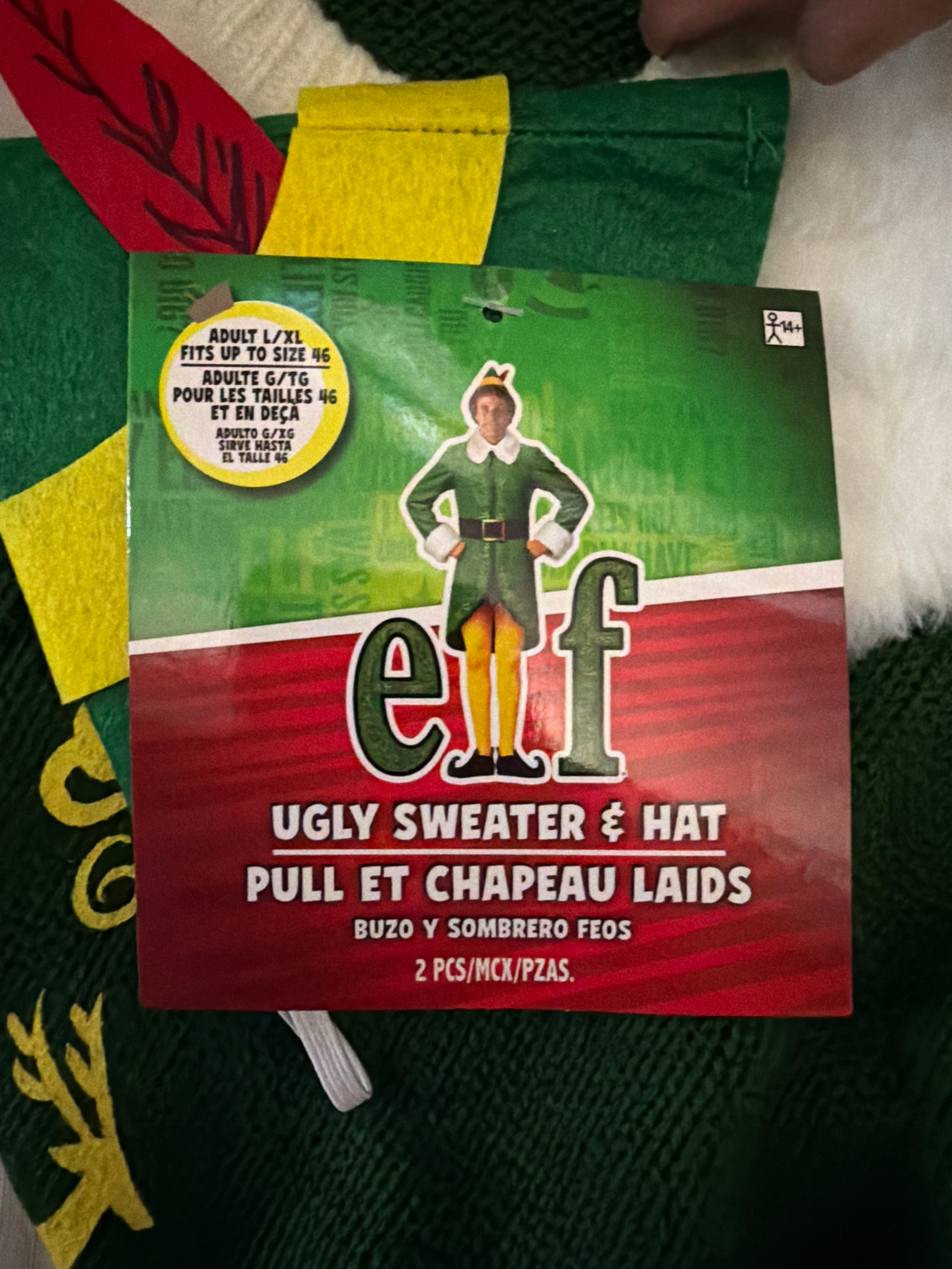 Adult Christmas Elf Movie Ugly Sweater & Hat Set - Adult L/XL