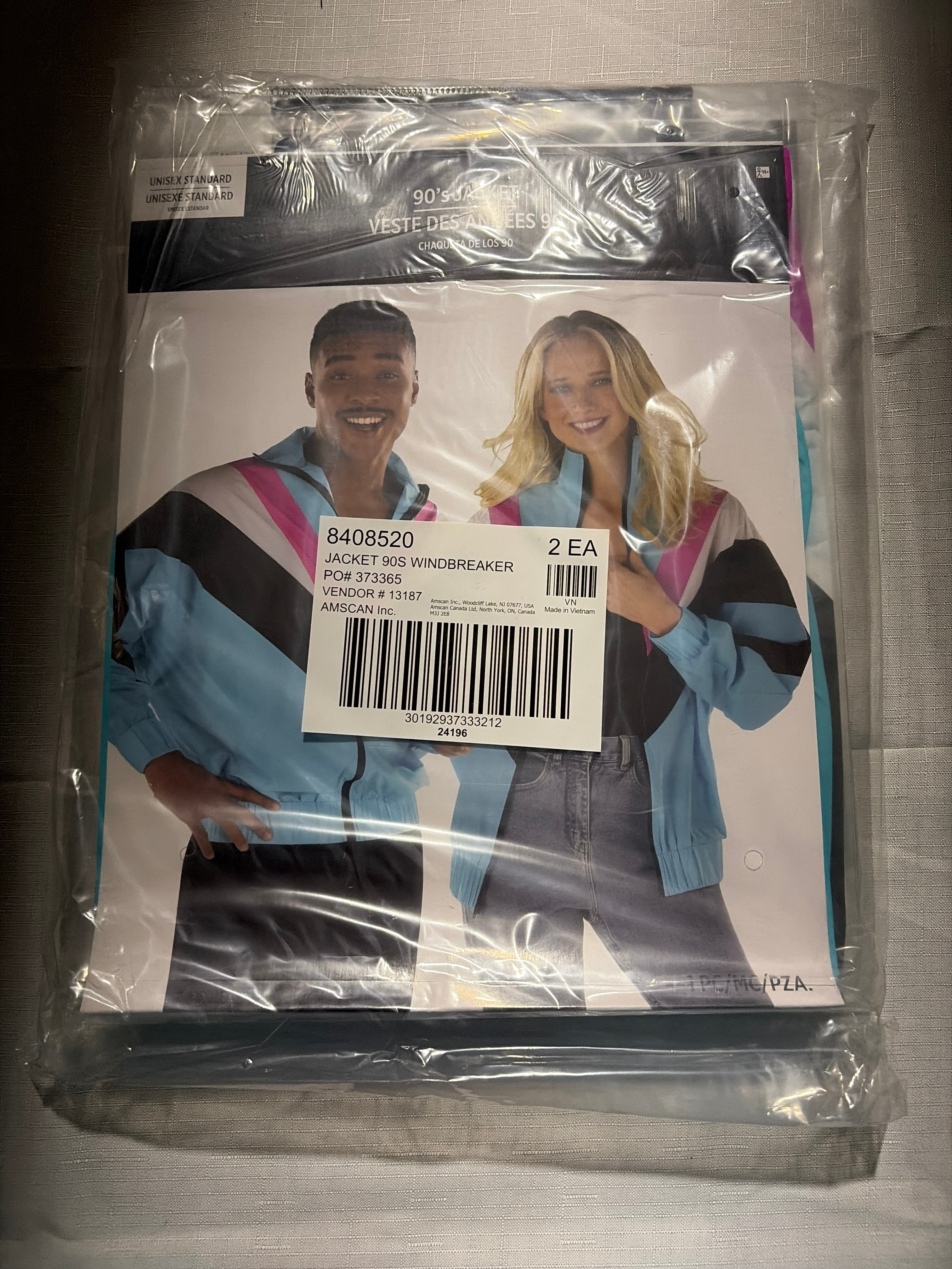 Retro 90s Windbreaker Jacket - Blue/Pink/White, One Size - Adult One Size