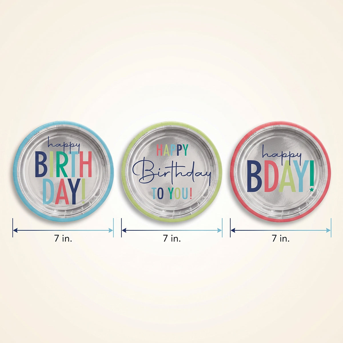 Vibrant 7" Happy Birthday Round Plates - Assorted Designs