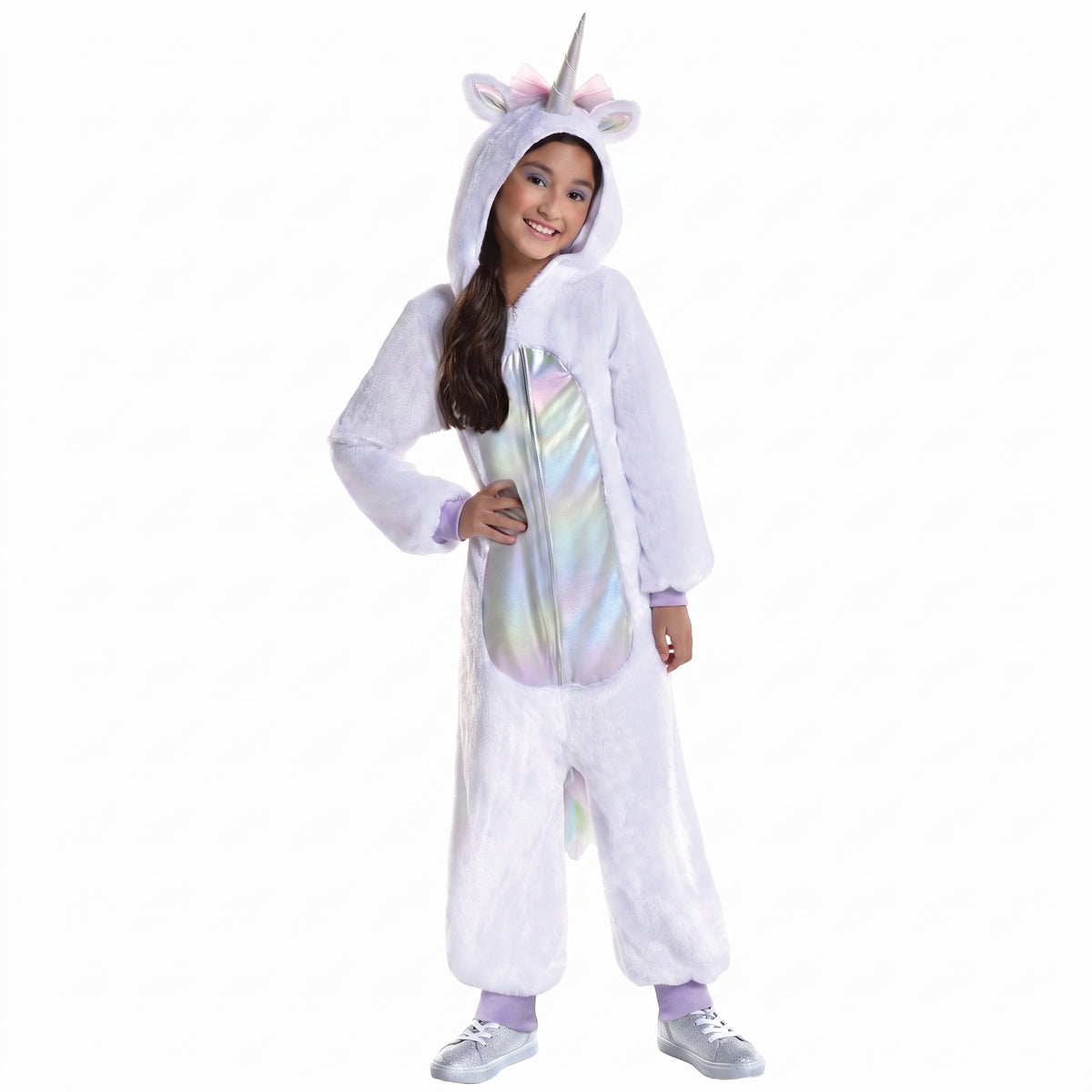 Rainbow Unicorn Fleece Jumpsuit Costume for Kids - Child M (8-10)