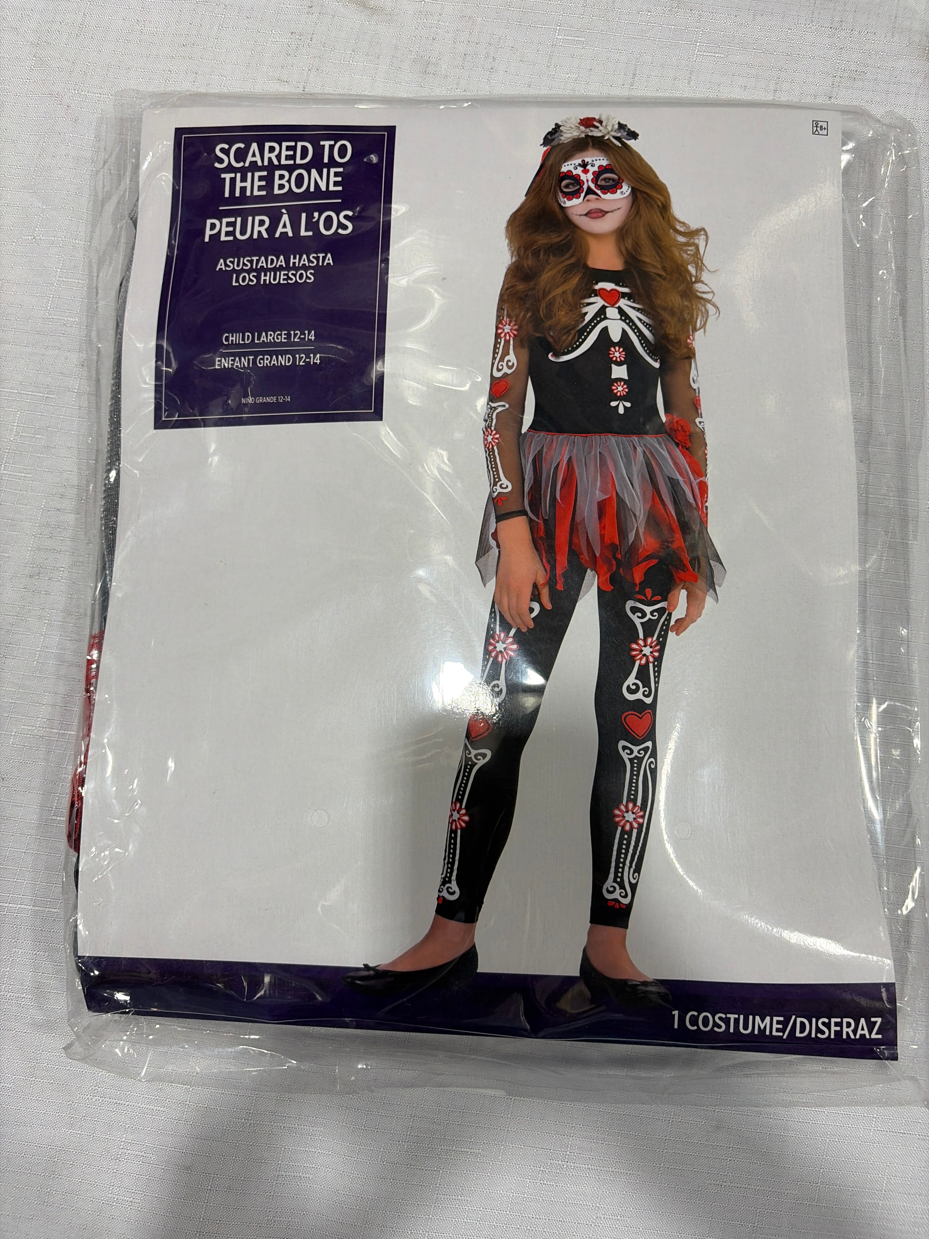 Girls' Scared to the Bone Halloween Costume with Tutu & Leggings - Child L (12-14)
