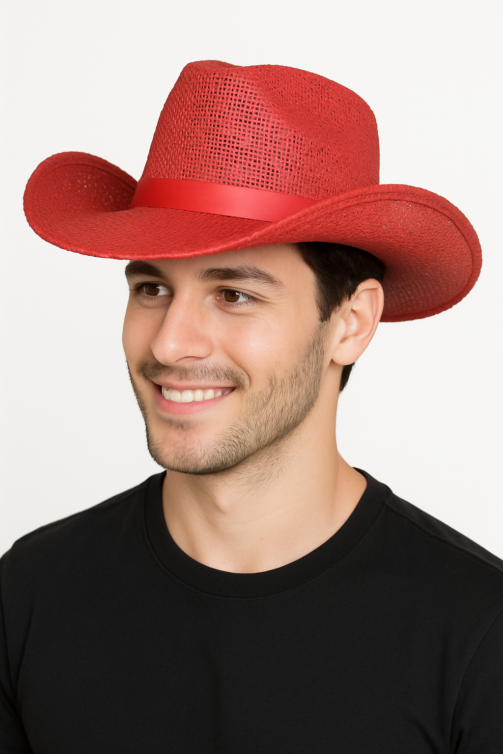 Red Straw Cowboy Hat with Western Design