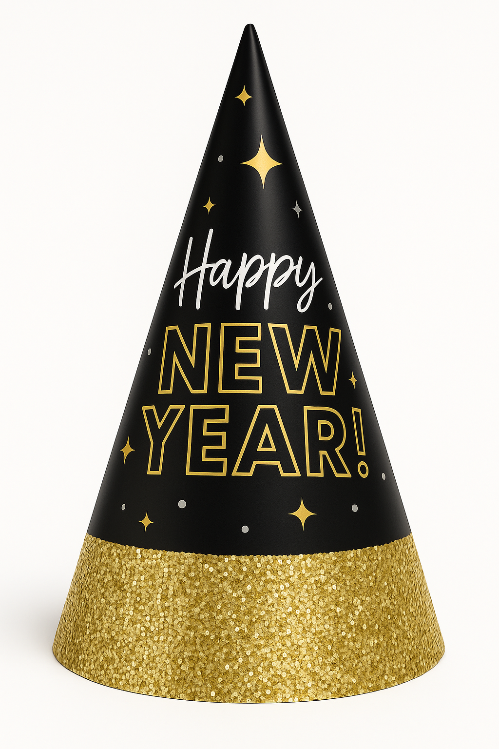 Happy New Year's Eve Gold Glitter Cone Hat