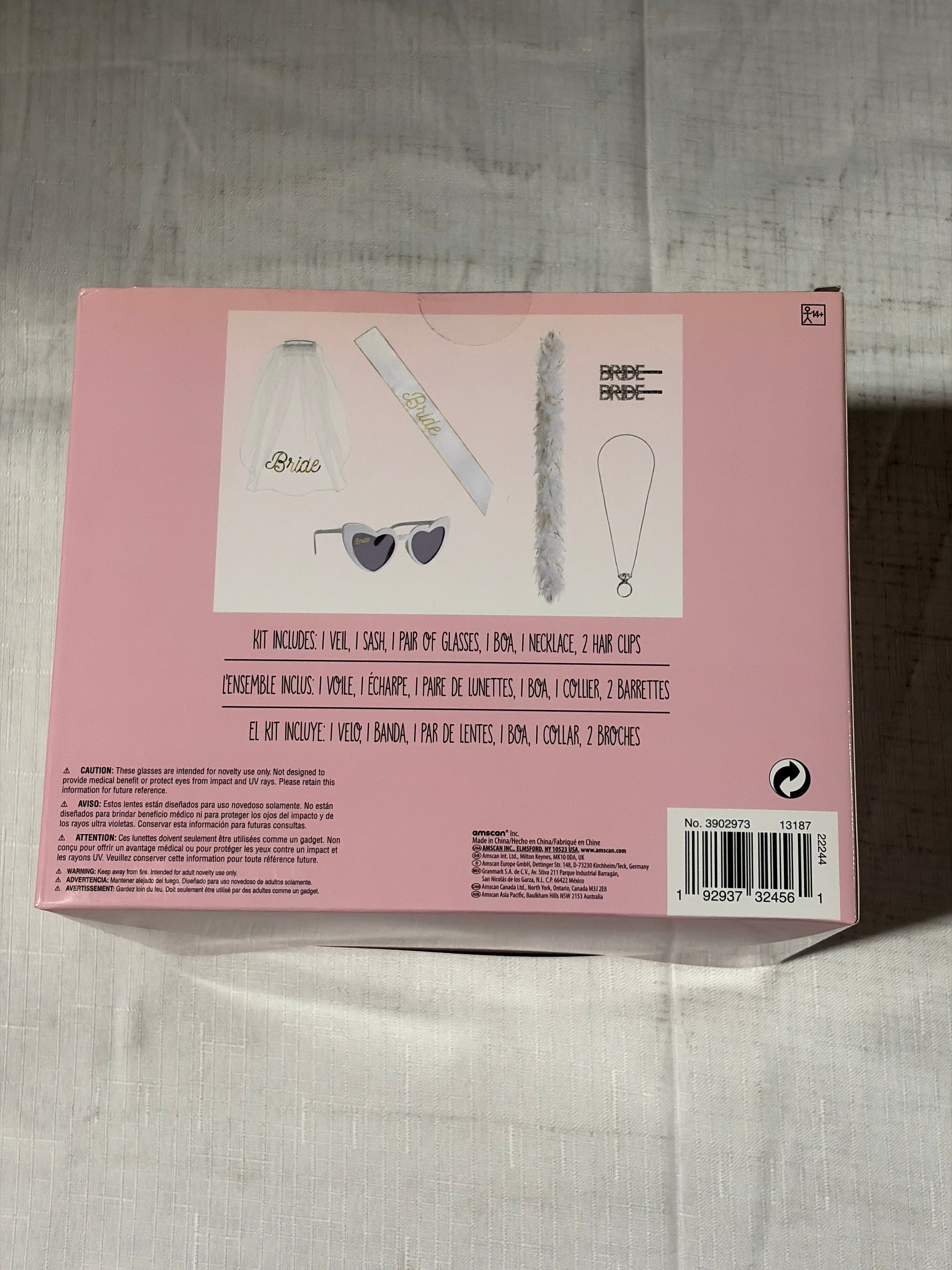 Complete Bride Accessory Kit with Veil, Sash, Sunglasses & More - One Size