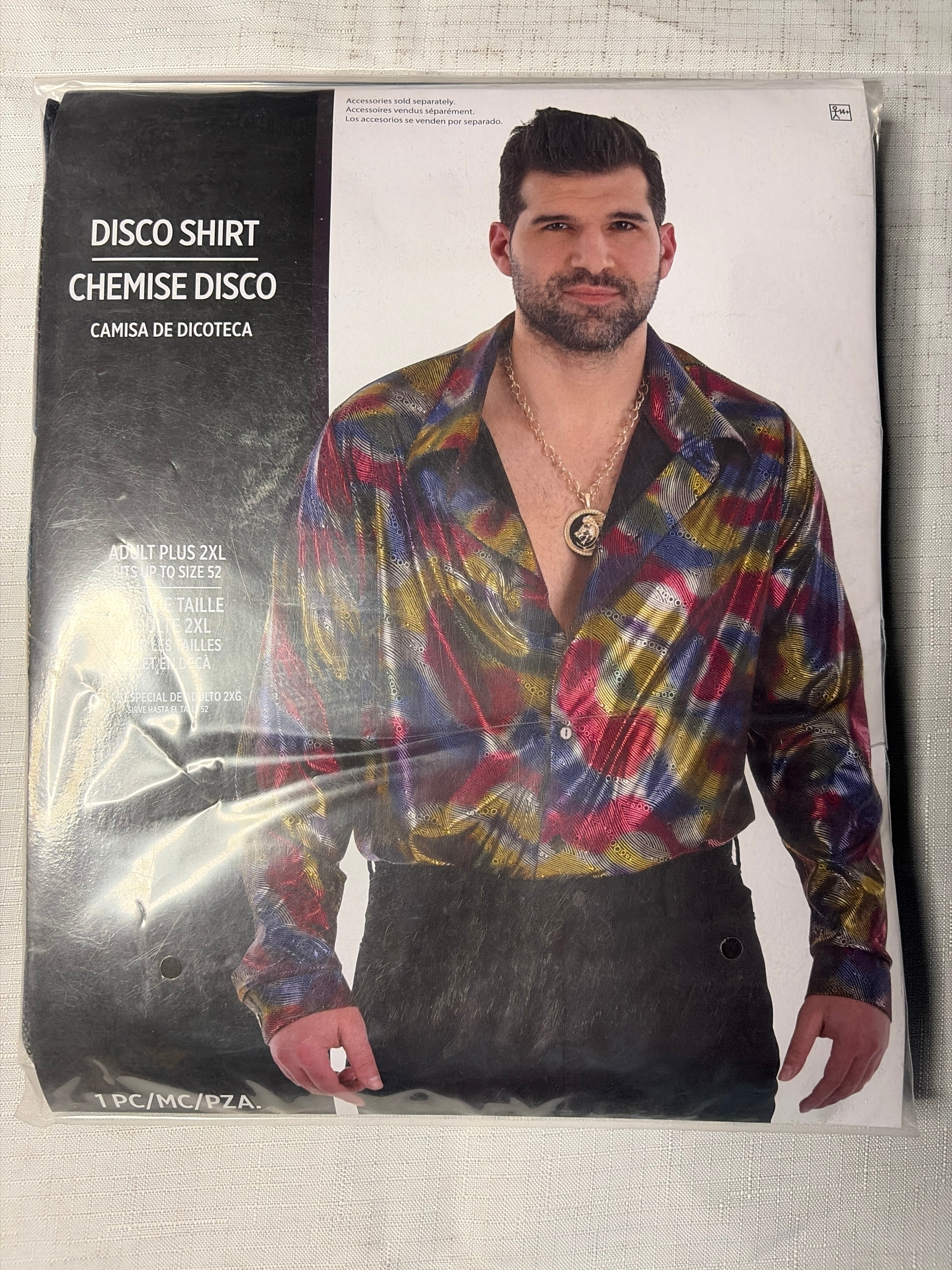 Men's Retro Disco Shirt with Multicolored Swirl Print - Adult 2XL