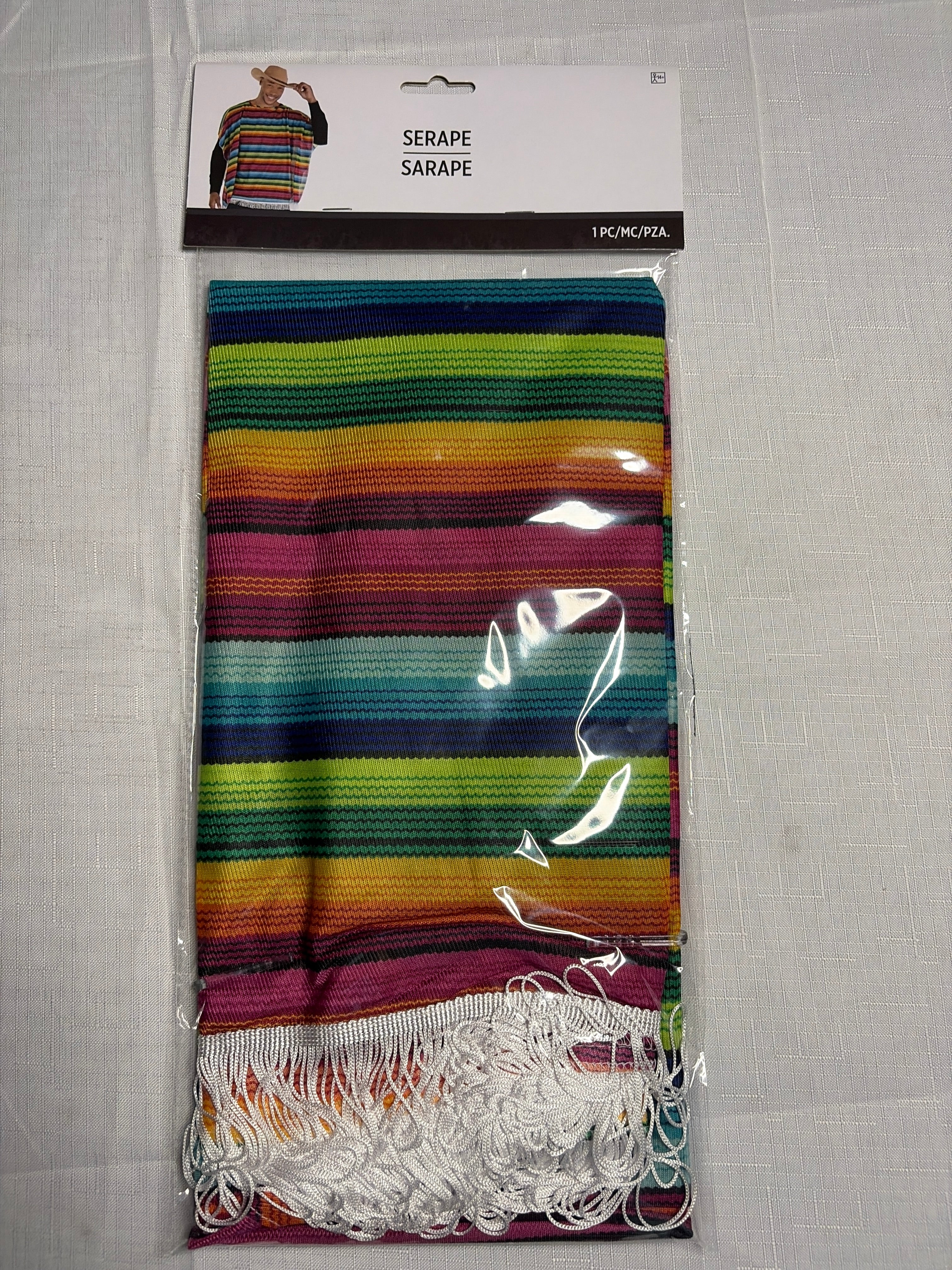 Vibrant Multicolored Fiesta Serape with Fringe Trim - One Size