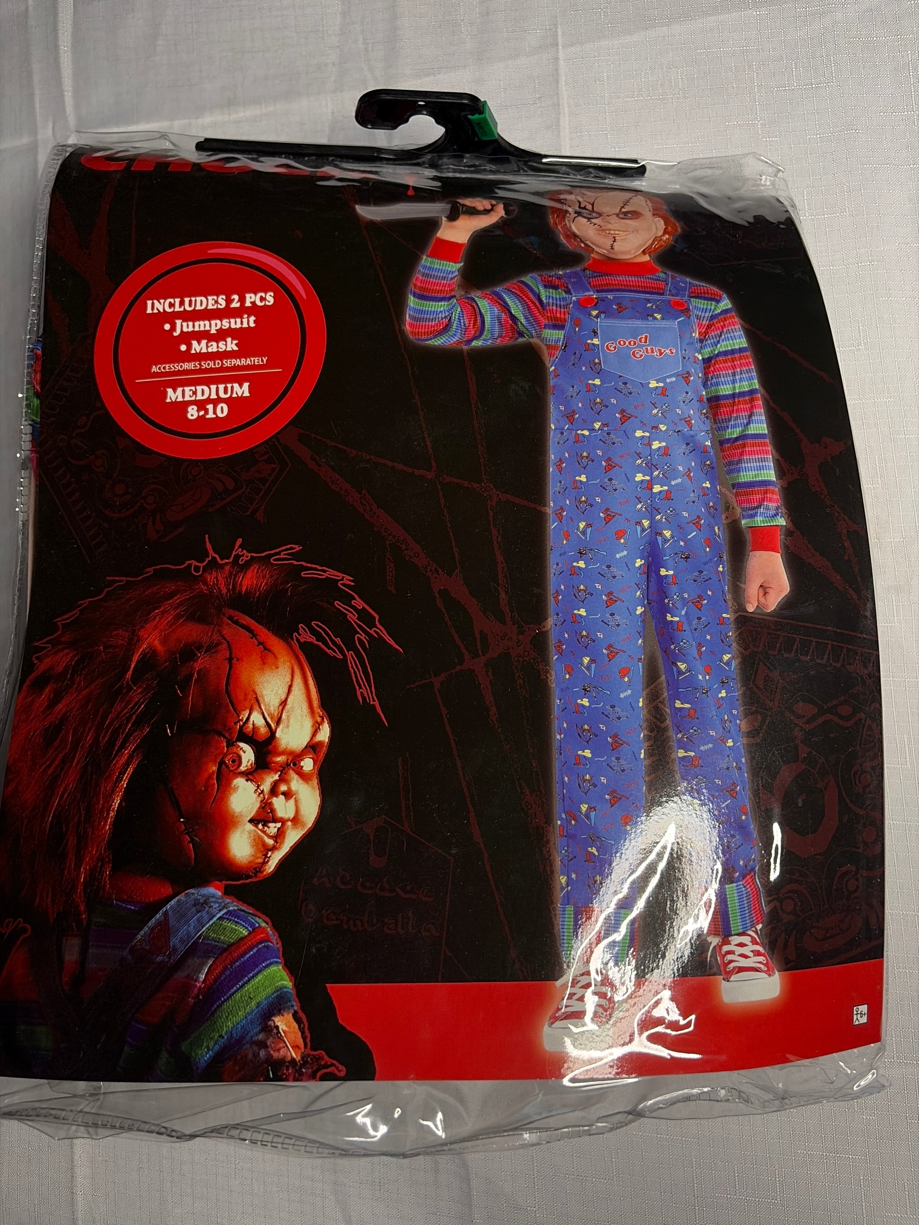 Kids' Chucky Halloween Costume with Creepy Mask and Overalls - Child M (8-10)