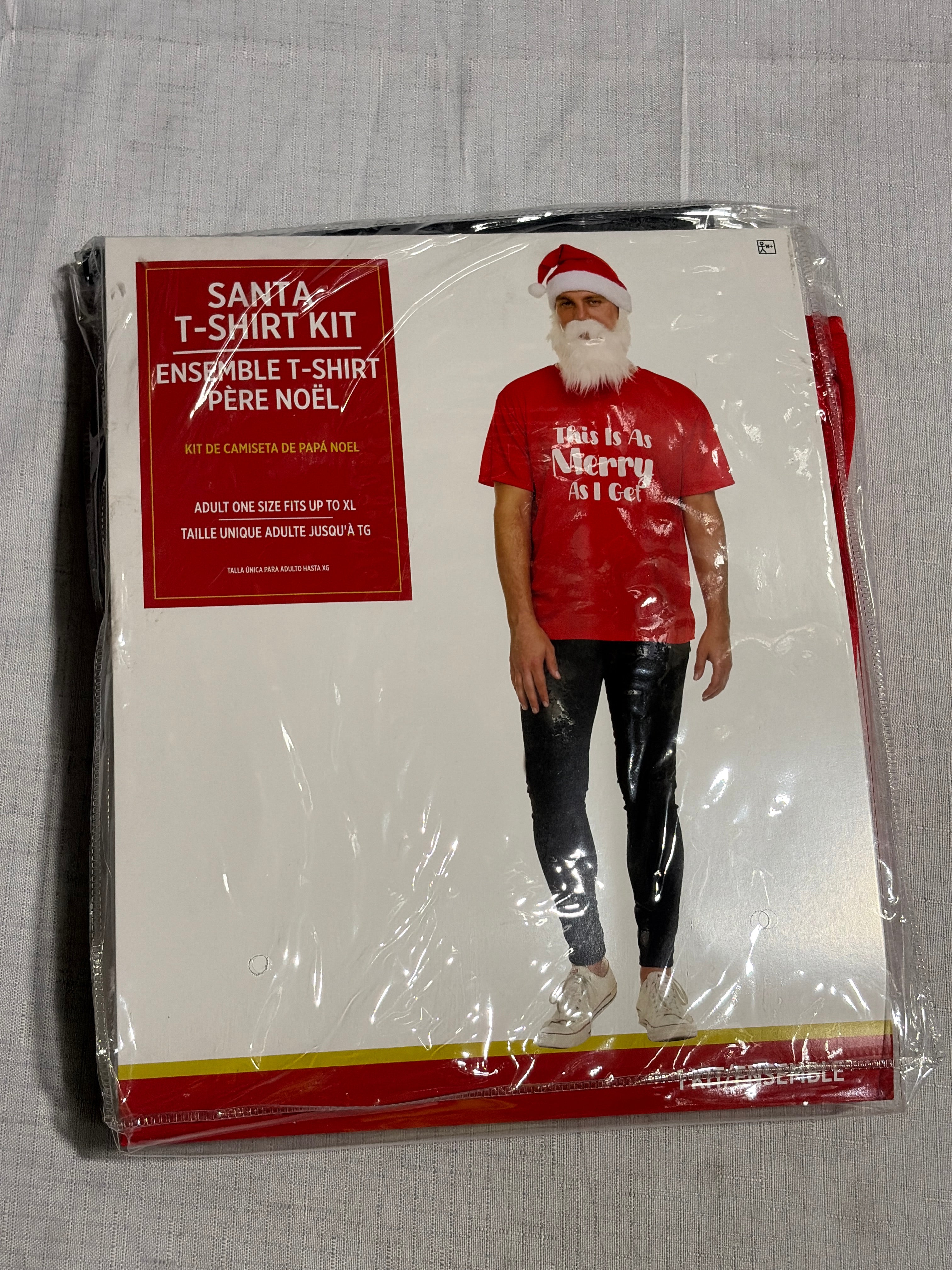 Festive Santa Hat, Beard & T-Shirt Set - Adult One Size (Up to XL)