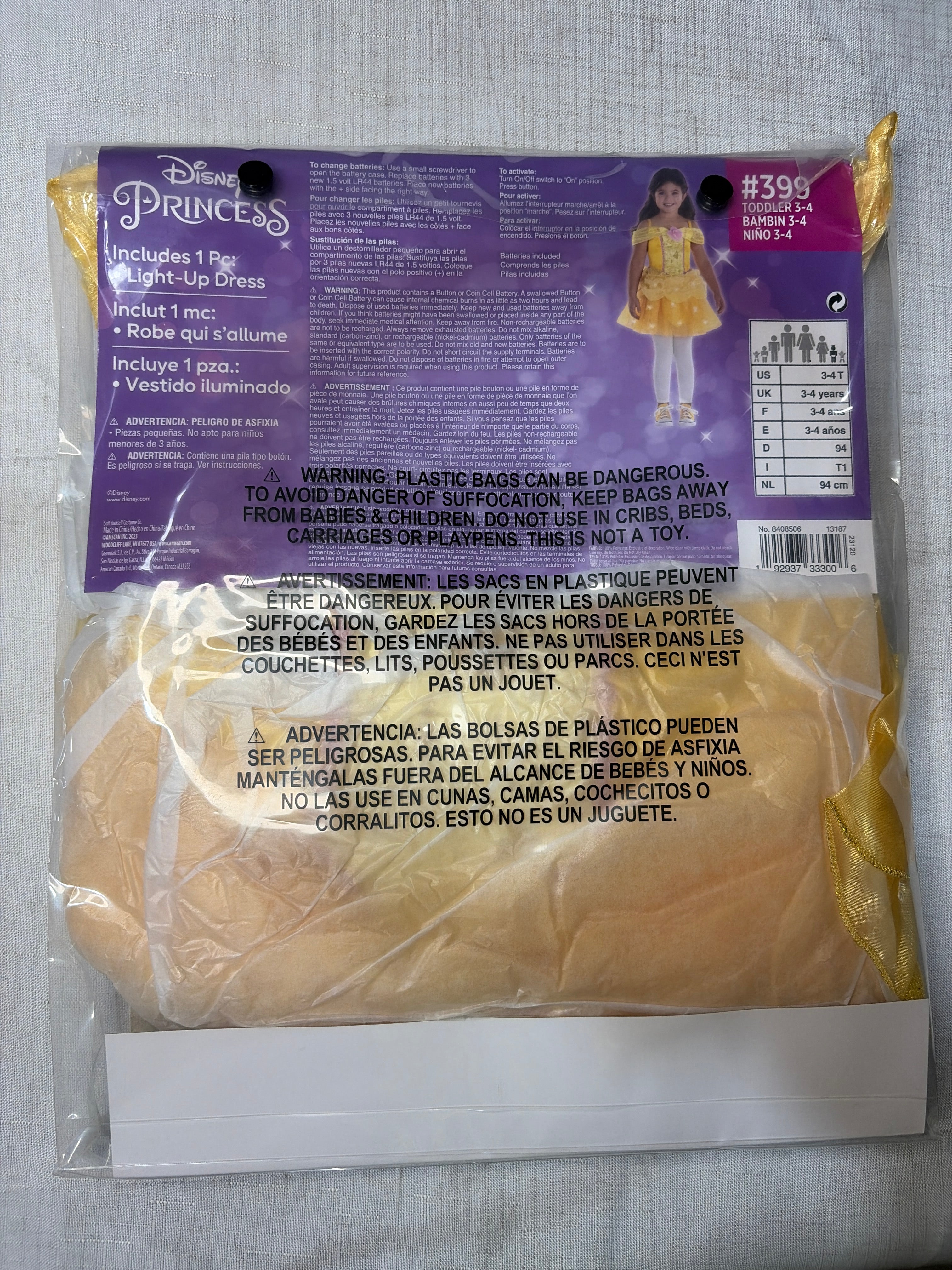 Disney Princess Belle Light-Up Costume for Girls - Halloween Special - Toddler (3-4)