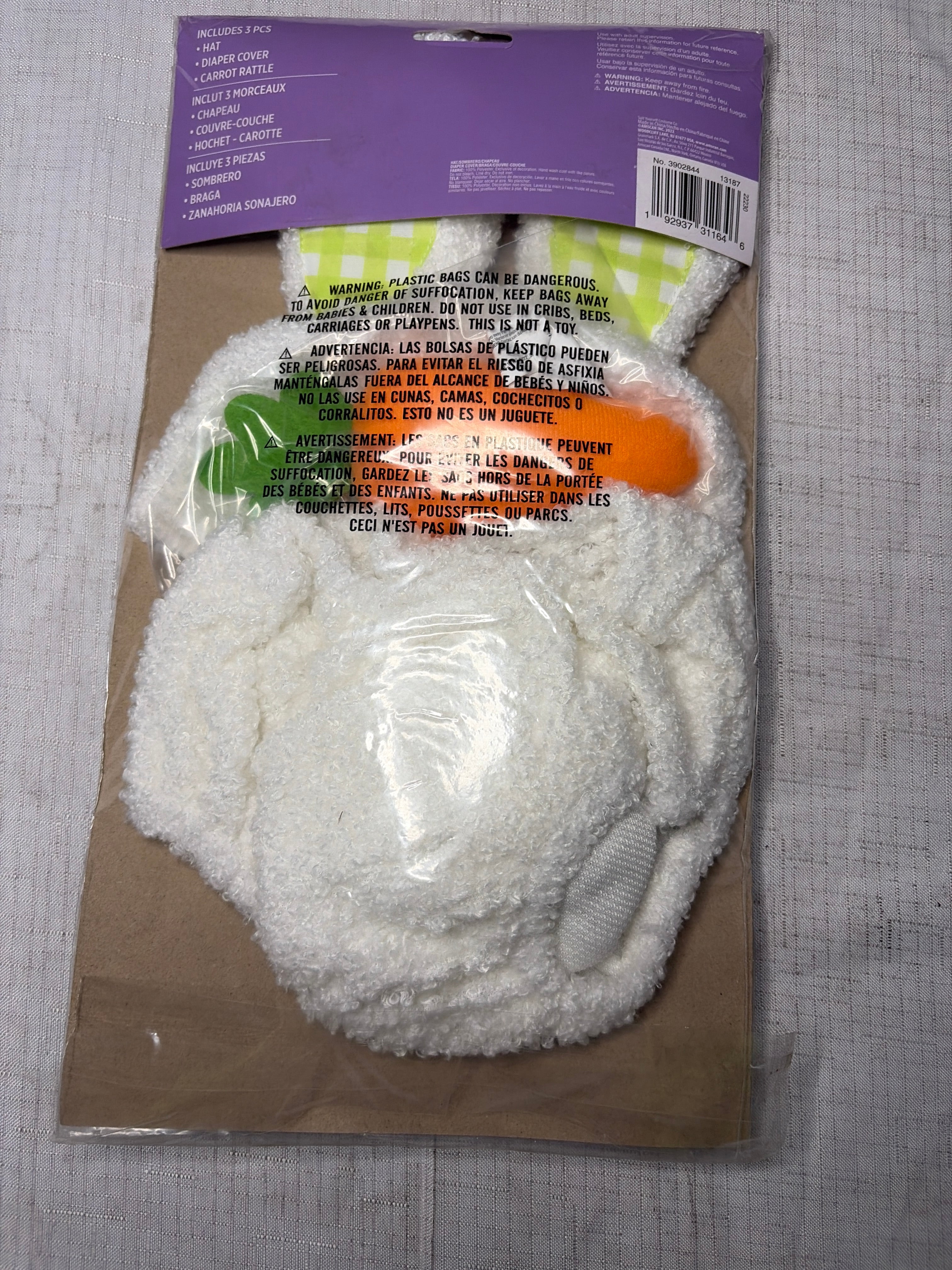 Infant Bunny Costume Accessory Kit with Hat & Tail for Easter - One Size