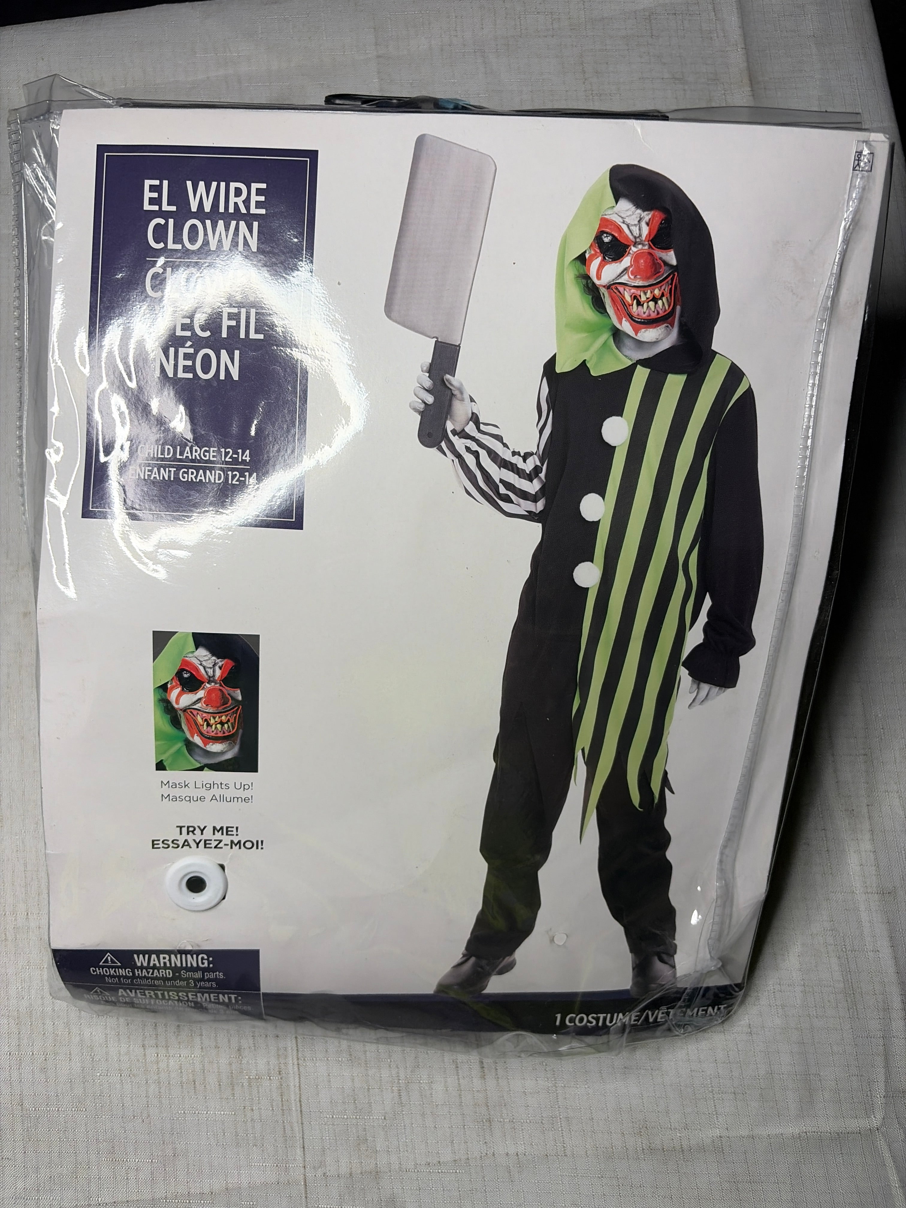 Electrifying Clown Costume with EL Wire for Kids - Child L (12-14)