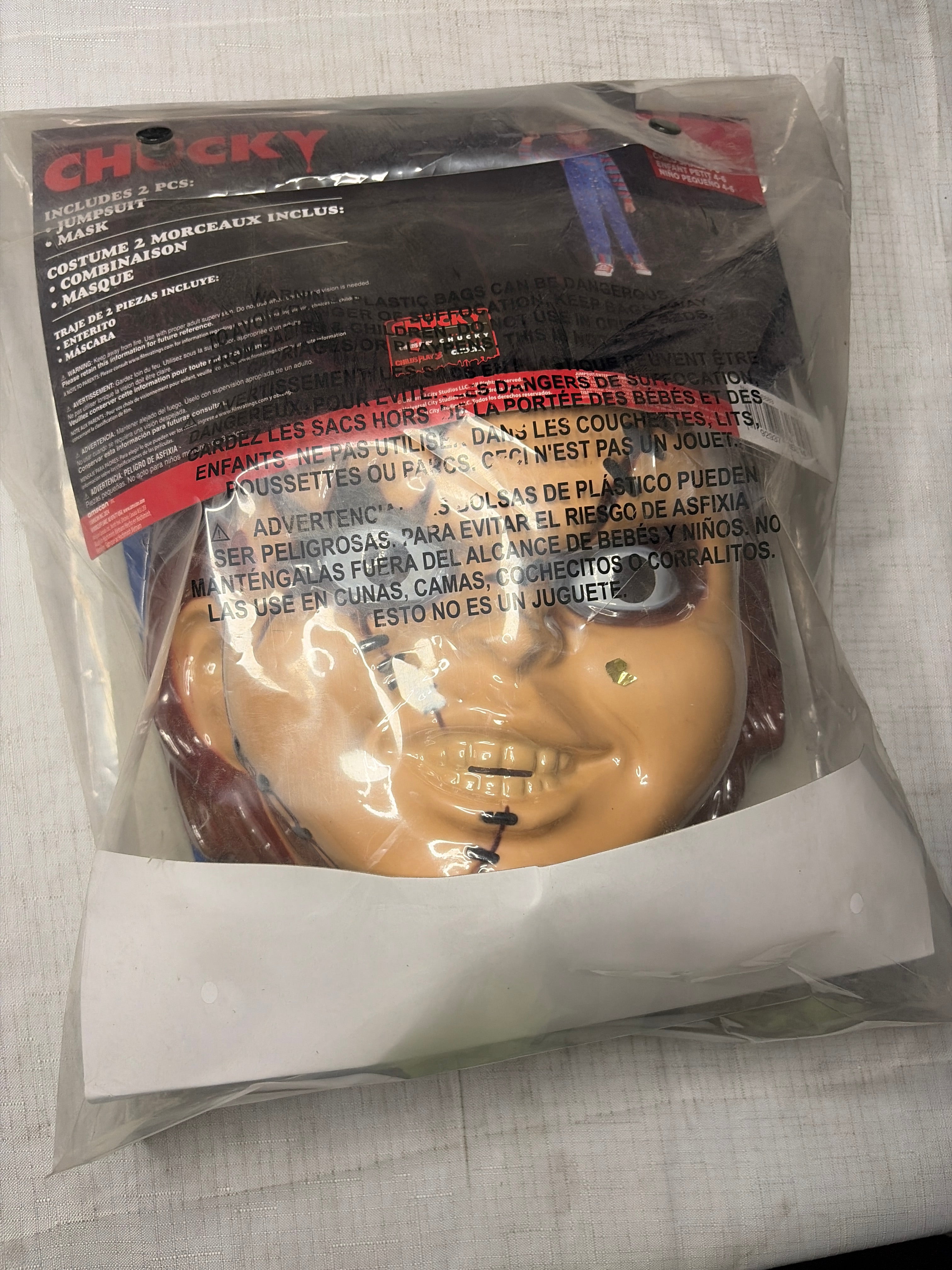 Kids' Chucky Halloween Costume with Creepy Mask and Overalls - Child S (2-4)