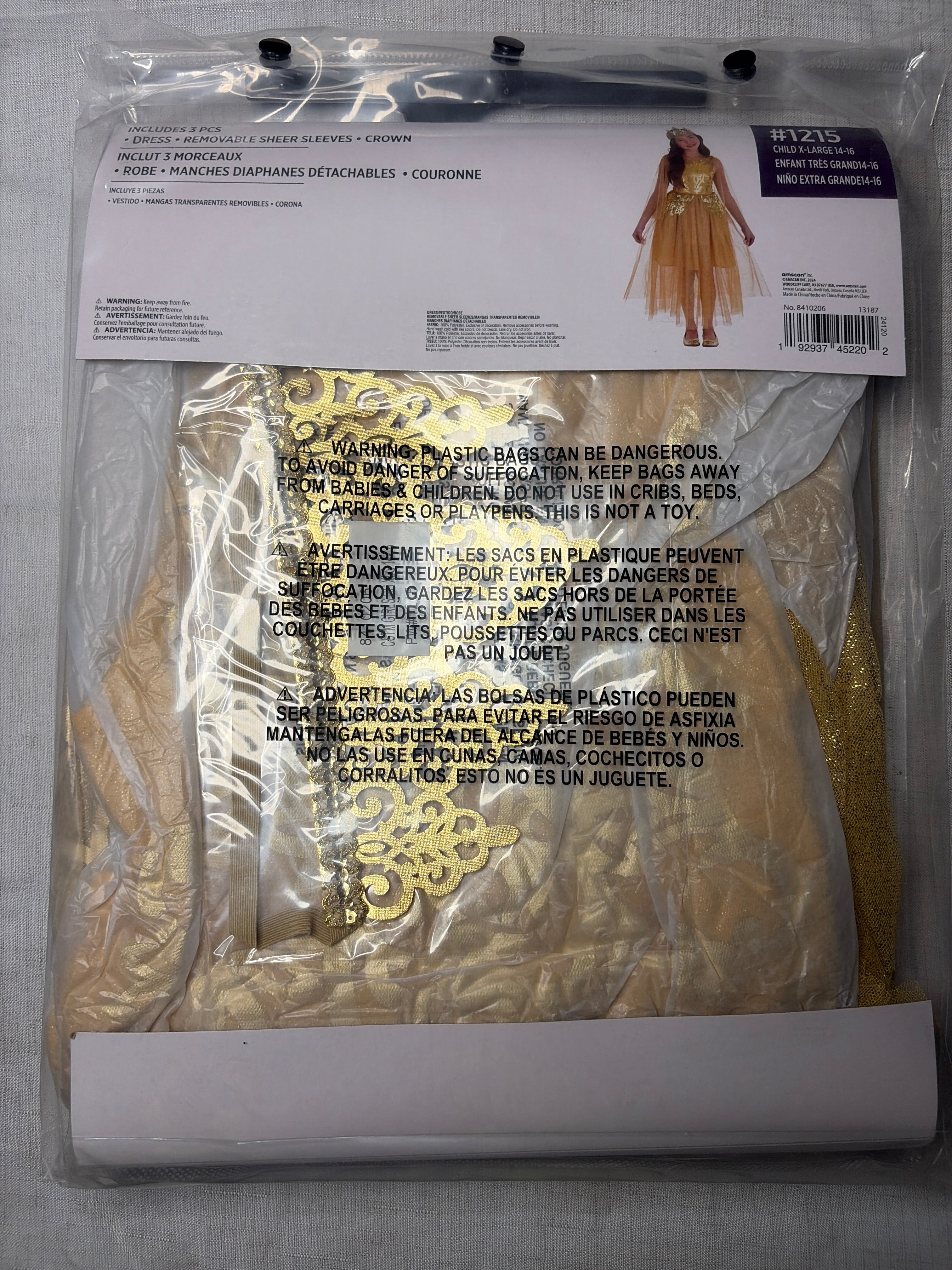Royal Gold Princess Costume for Girls - Child XL (14-16)