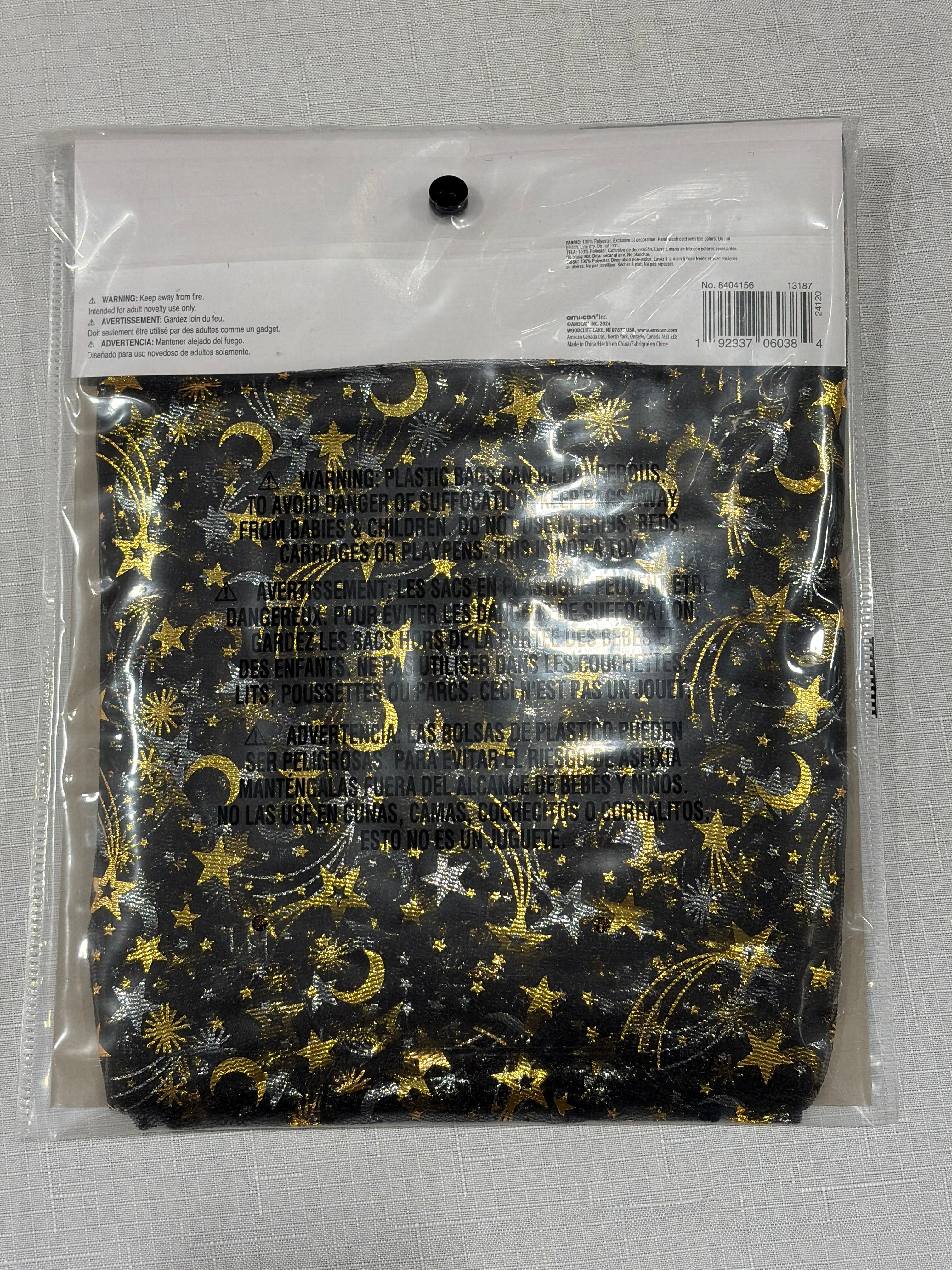 Celestial Hooded Cape - Sheer Black with Gold Stars & Moons - One Size