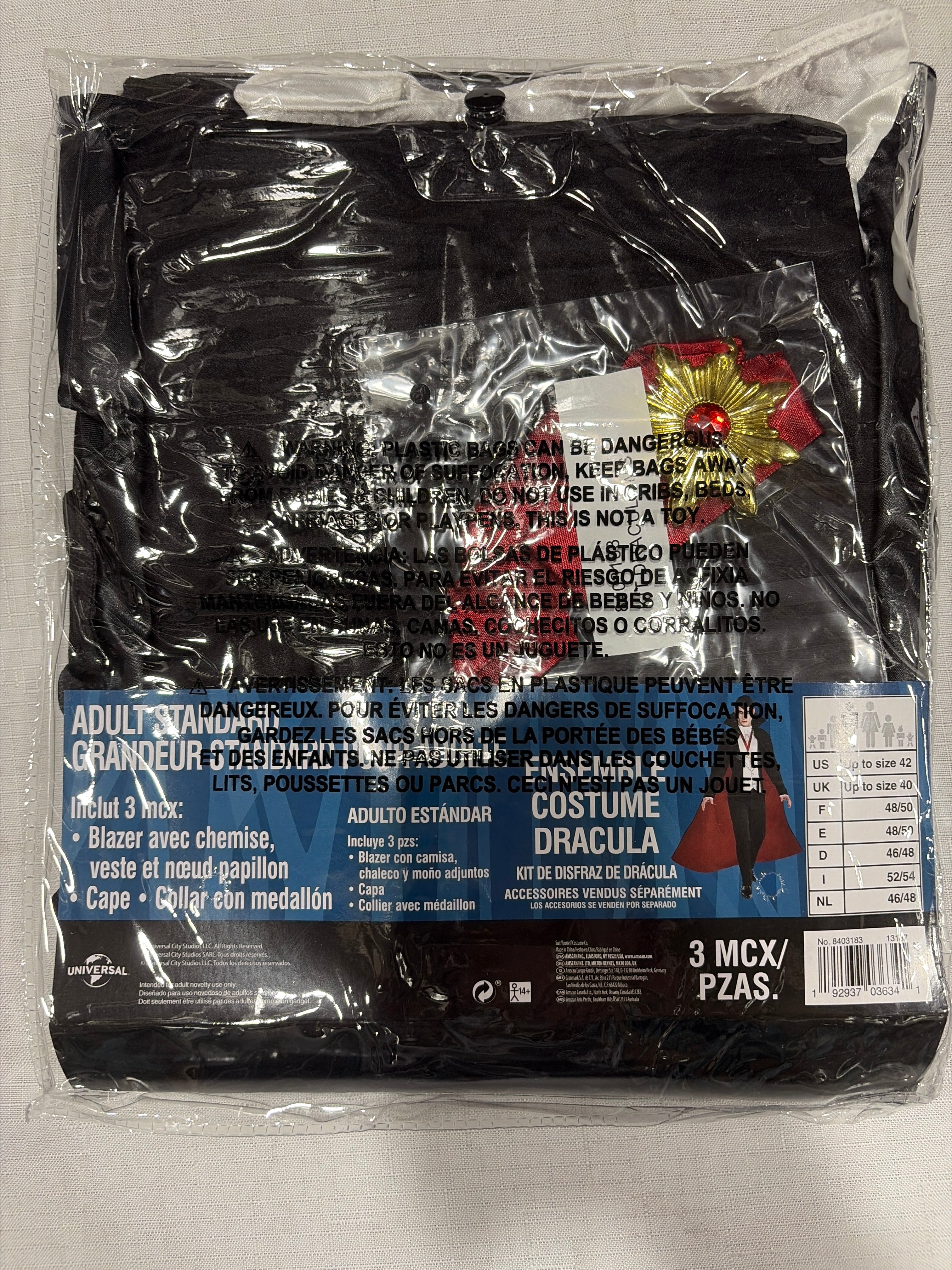 Classic Dracula Halloween Costume Cape Set - Adult One Size