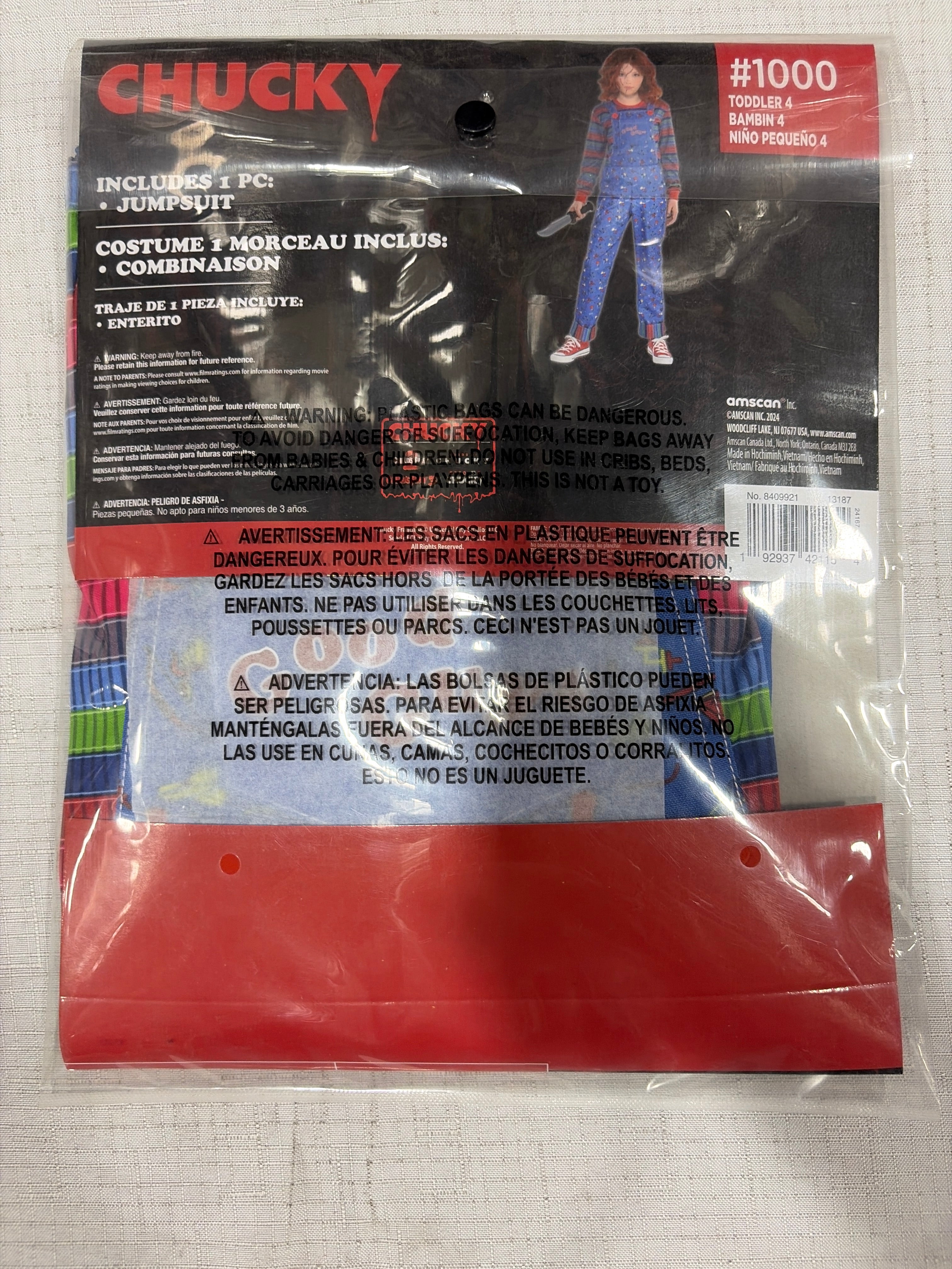 Child's Play Chucky Costume for Kids - Halloween Horror Outfit - Toddler (3-4)