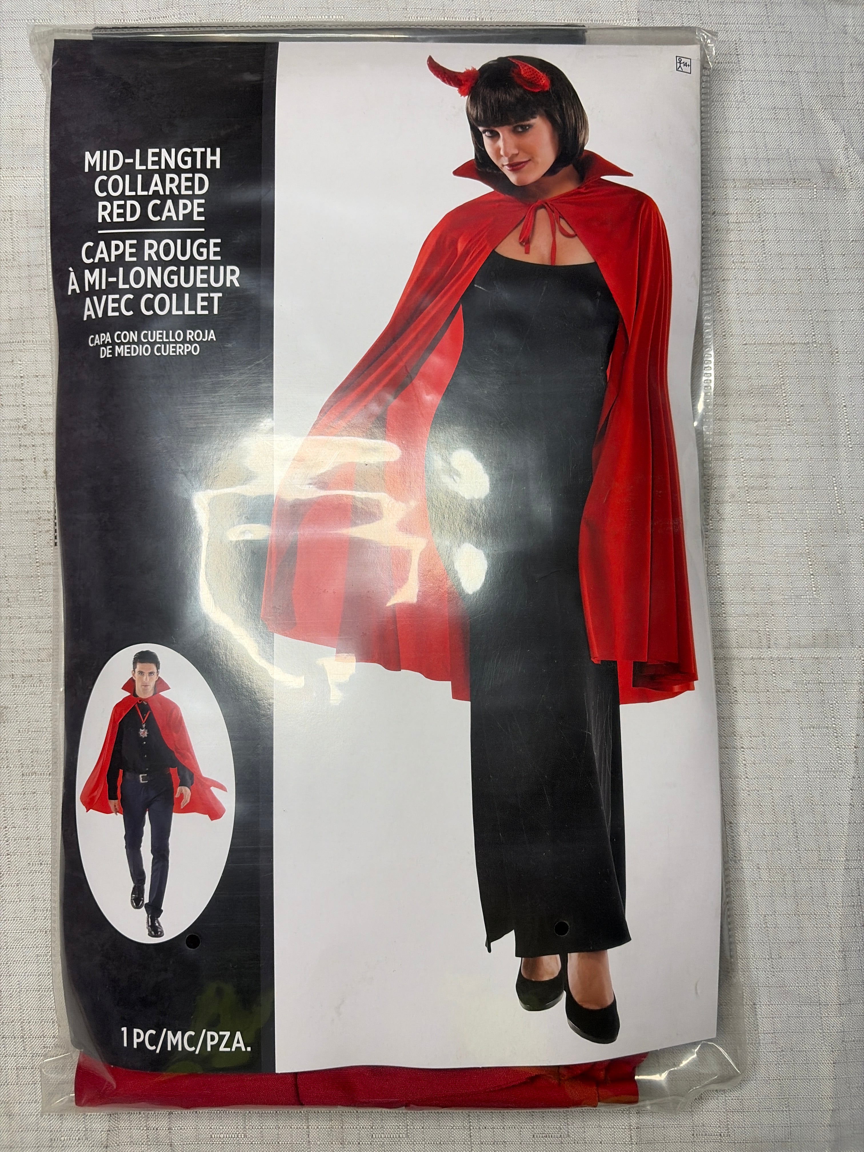 Adult Red Halloween Cape with Dramatic Collar - One Size (Mid Length)