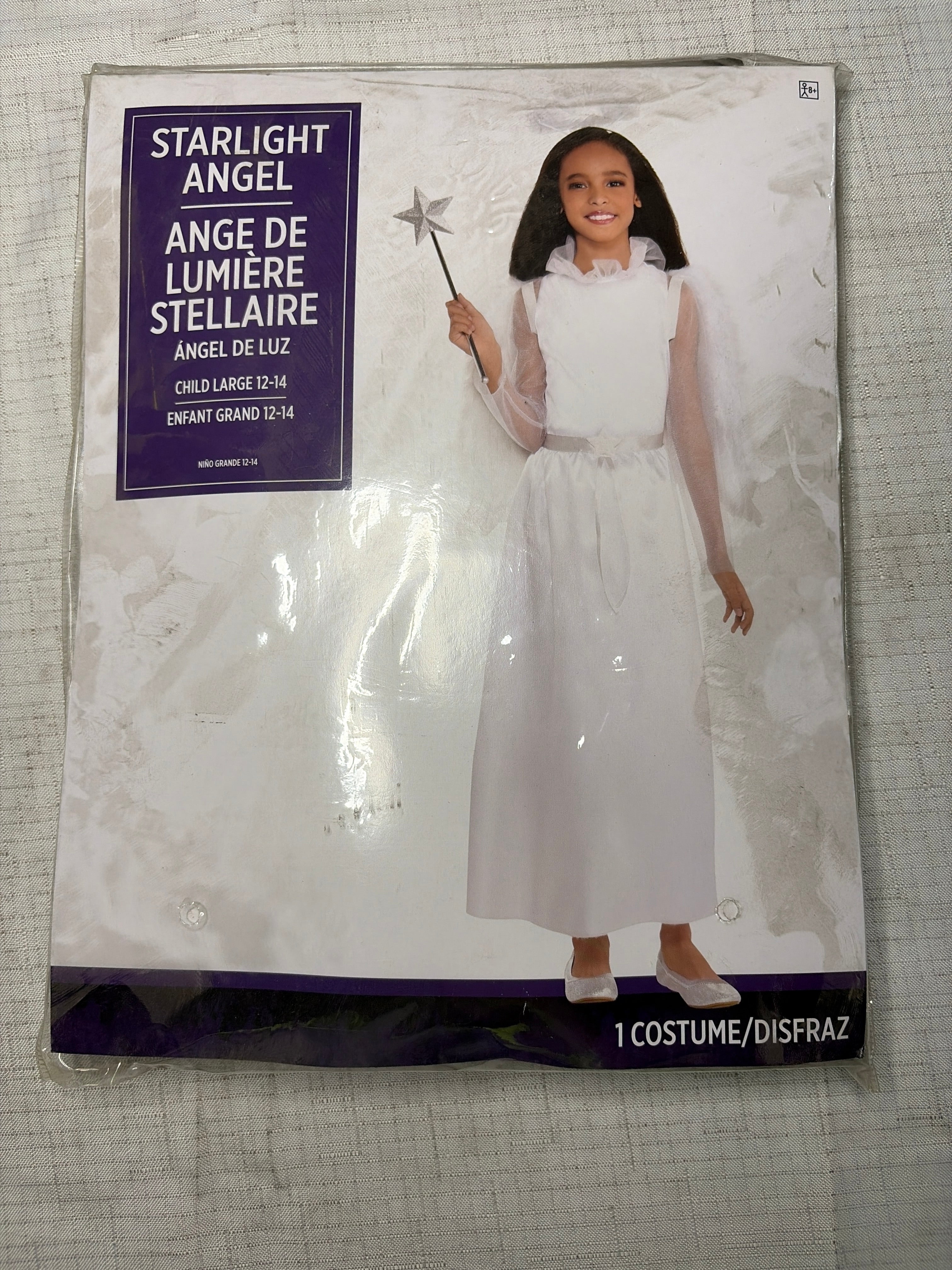 Kids' Heavenly Starlight Angel Costume with Halo Headband - Child L (12-14)