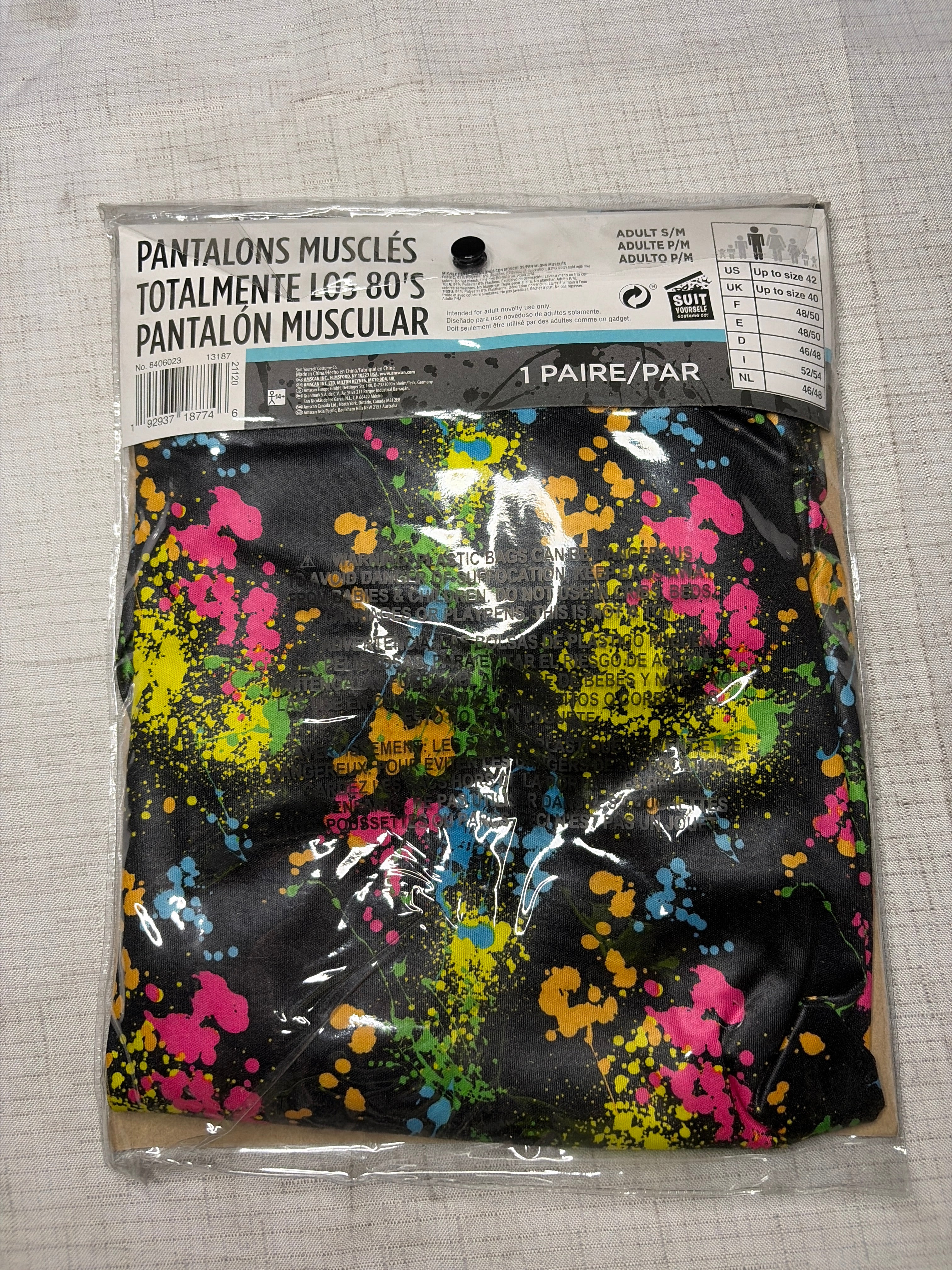 1980s Neon Splatter Muscle Pants - Halloween Costume Accessory - Adult S/M