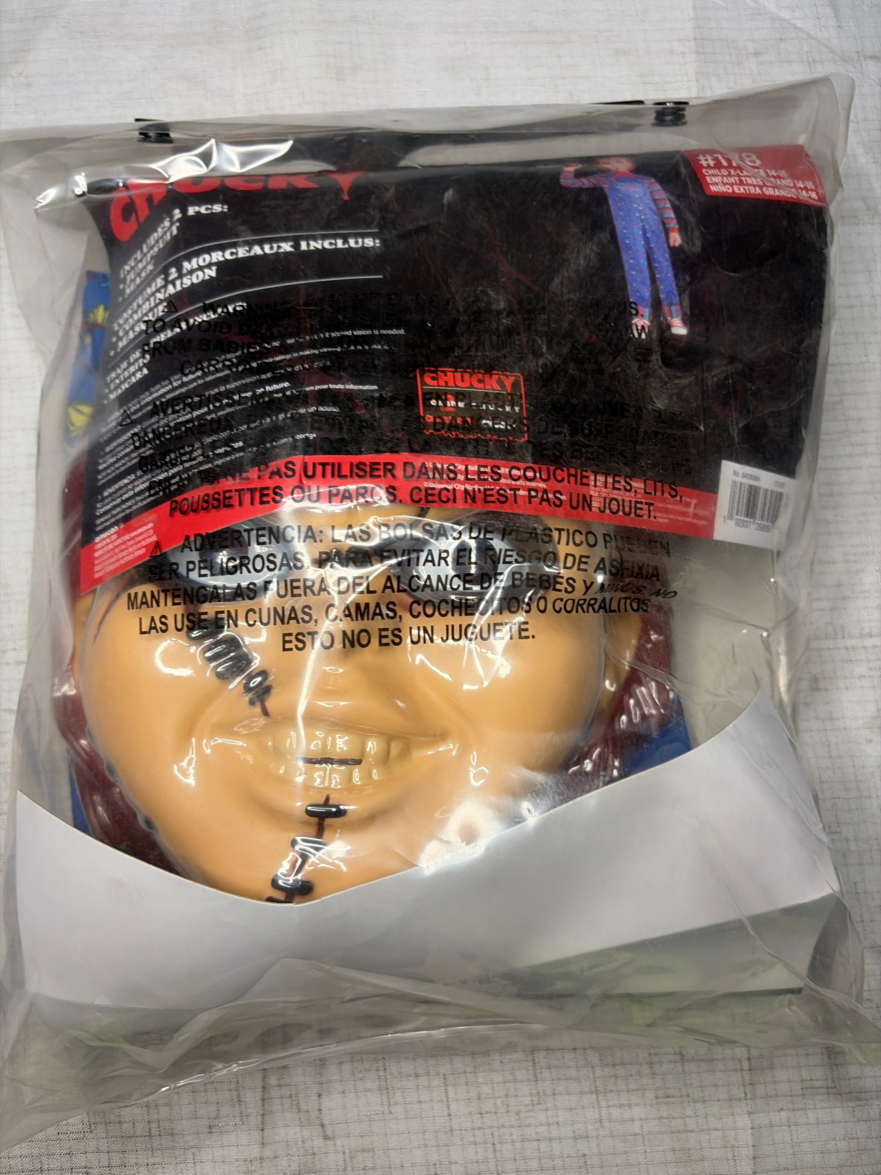 Kids' Chucky Halloween Costume with Mask and Overalls - Child XL (14-16)