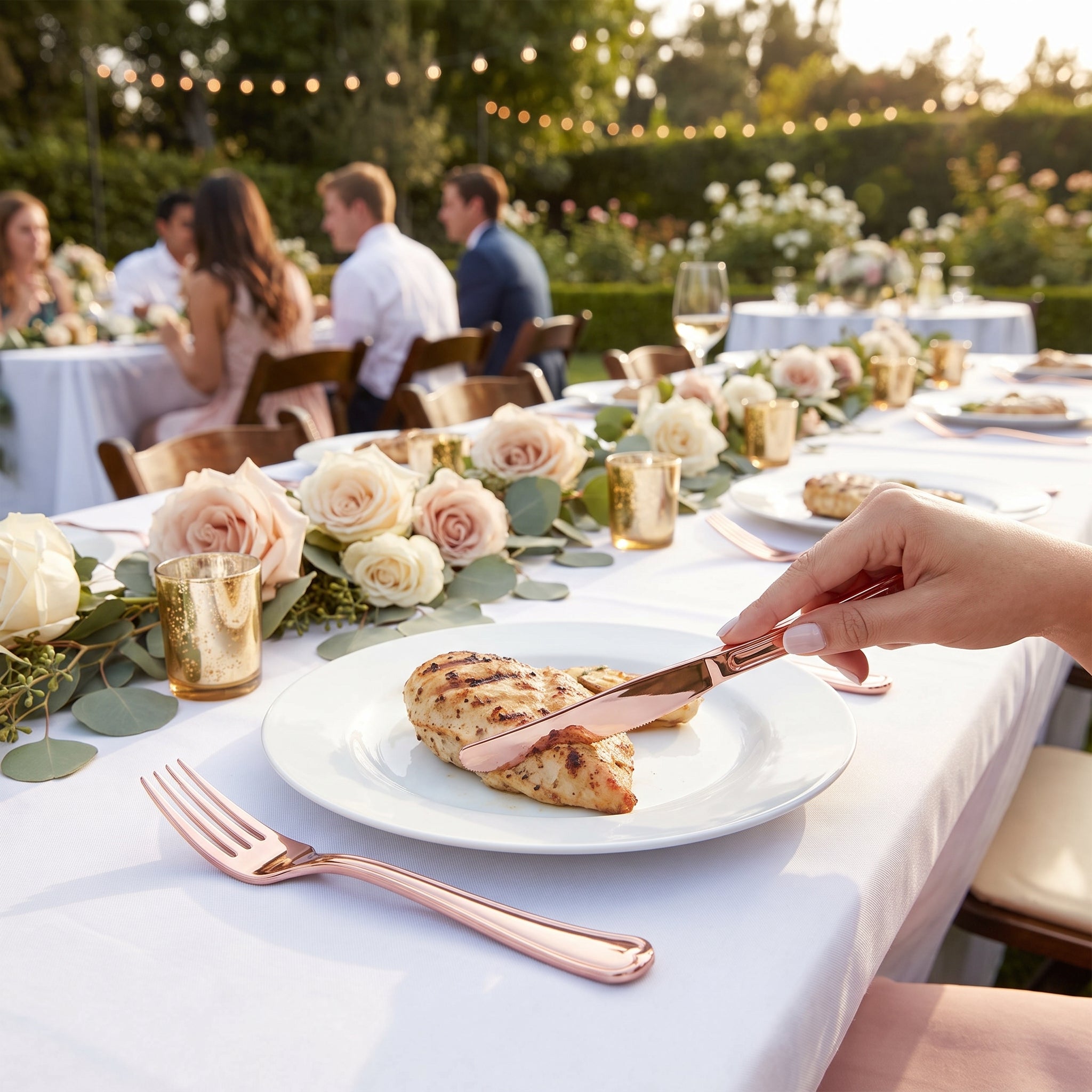 Premium Rose Gold Plastic Cutlery Set - 32 Count