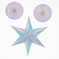 Iridescent Star and Fan Hanging Decorations, 16-Inch, 3-Pack