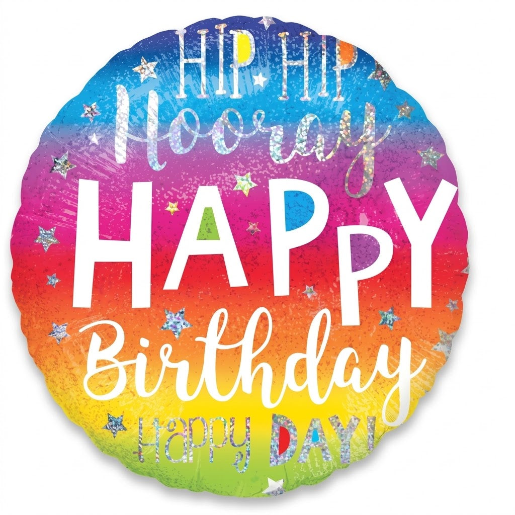 Hip Hip Hooray Holographic Birthday Jumbo Foil Balloon | 28"