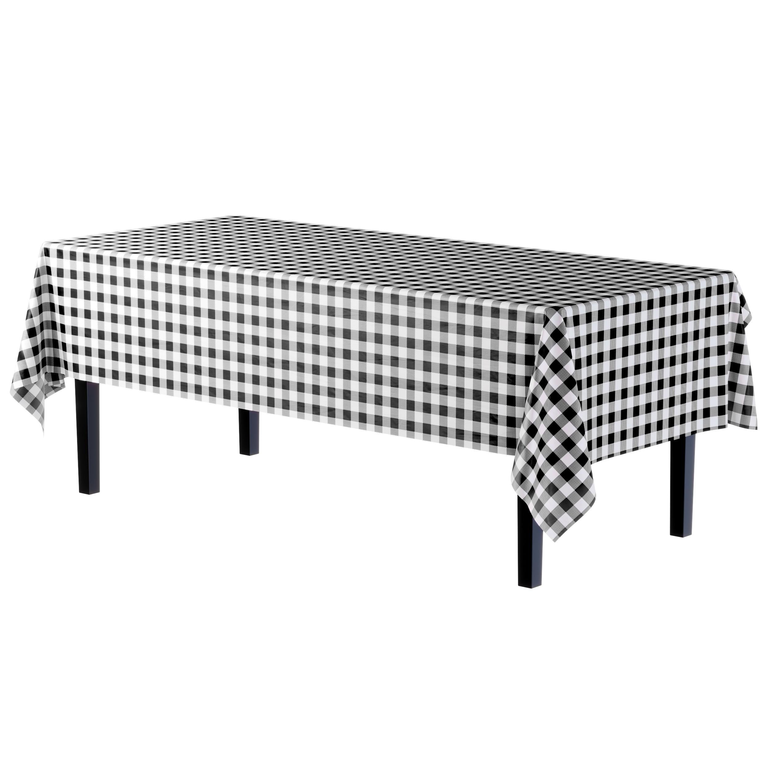 54 In. x 100 Ft. Cut to Size Plastic Table Cover  | Black Gingham | Case of 6