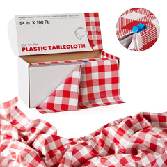 54 In. x 100 Ft. Cut to Size Plastic Table Cover | Red Gingham