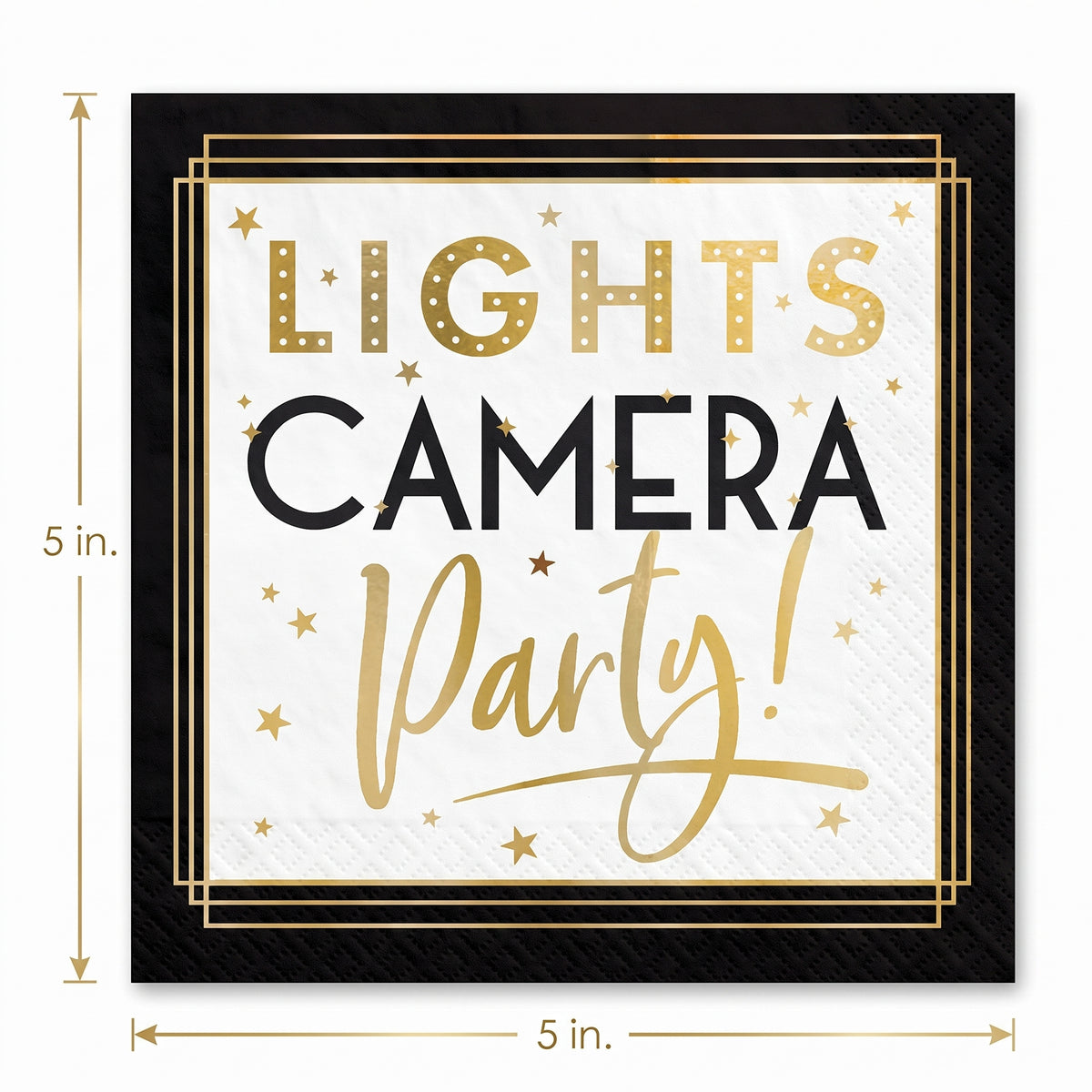 Hollywood Awards Night Beverage Napkins - "Lights Camera Party!" Theme, 40-Pack - 5 In. X 5 In.