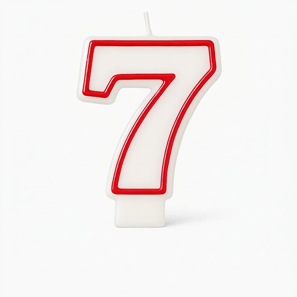 Red & White Number 7 Birthday Candle | 3.25 In.