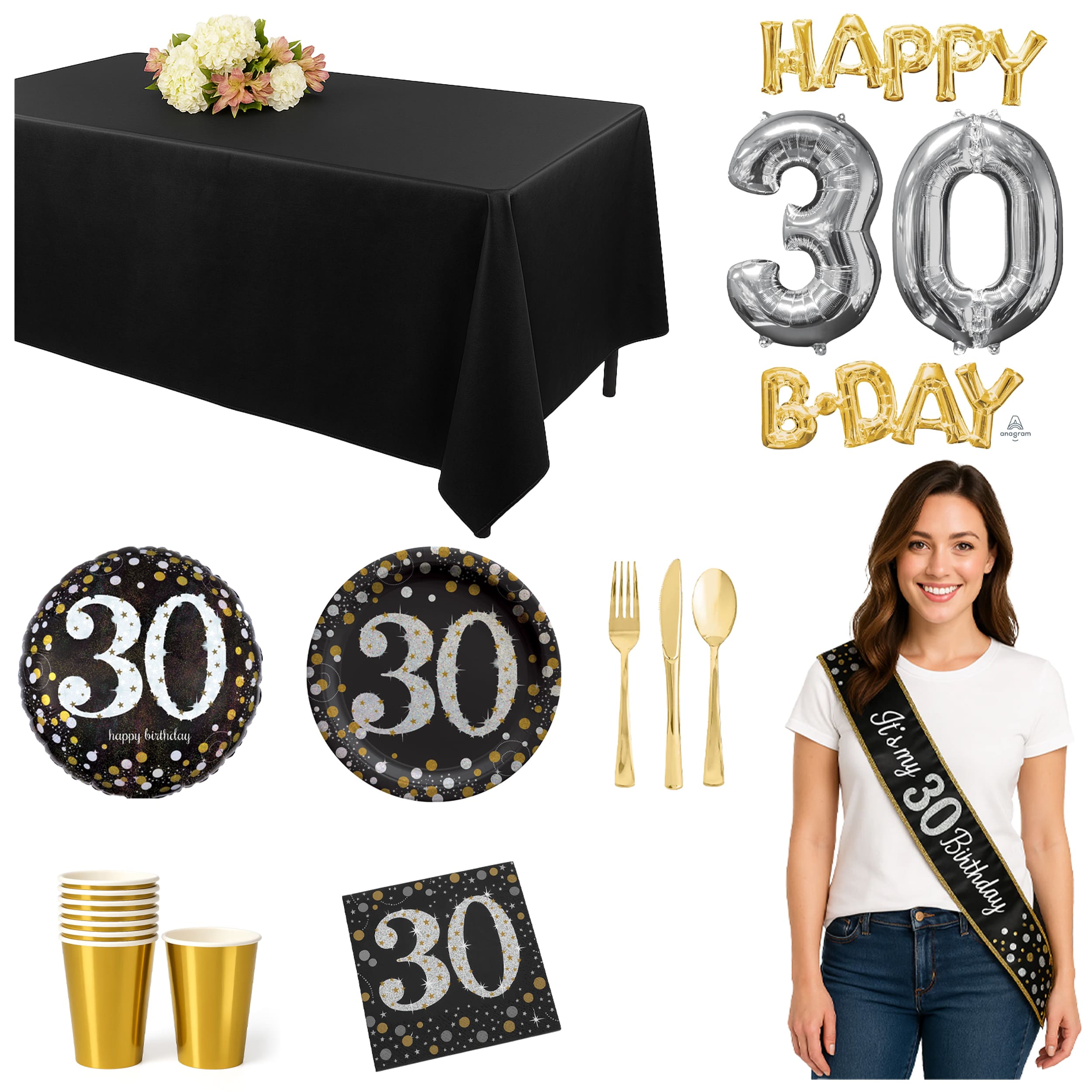 68 Pcs 30th Birthday Party Mid Kit - For 8 Guests