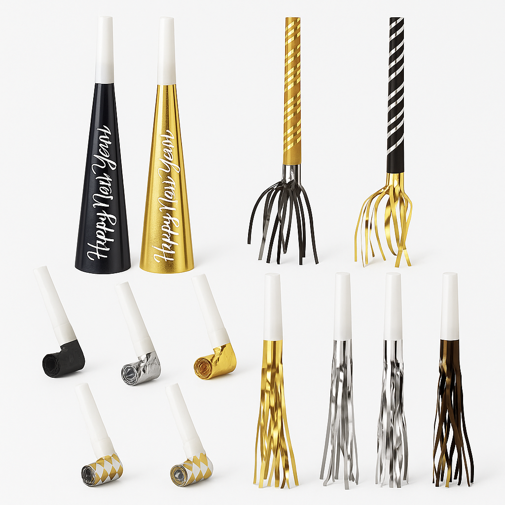 New Year's Eve Party Horns & Blowouts - 50-Piece Noisemaker Set