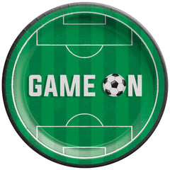 "Game On" Soccer Theme 7" Round Paper Plates - 20 Pack