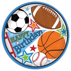 Sports Party Birthday Paper Plates - 7-Inch Round