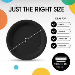 PMA - 7 In. Black Plastic Plates - 50 Ct.