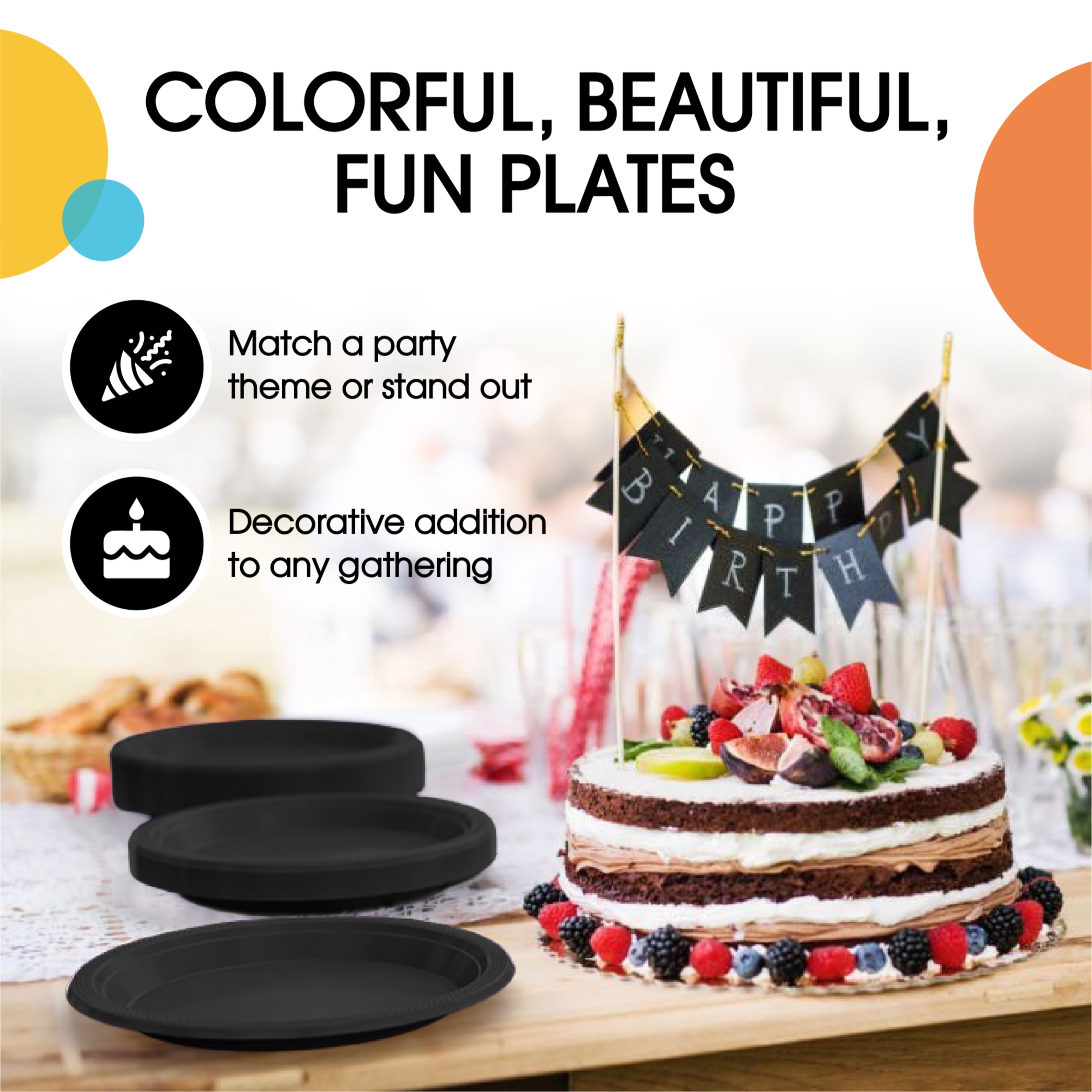 PMA - 9 In. Black Plastic Plates - 50 Ct.
