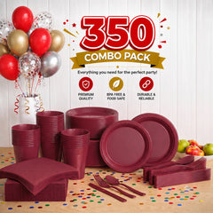 350 Piece Combo Set | Service For 50 | Burgundy