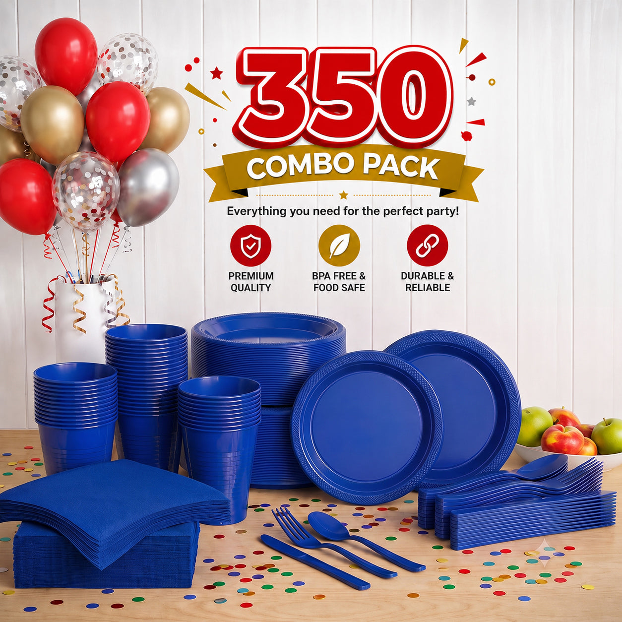 350 Pcs Dark Blue Plastic Disposable Tableware Set