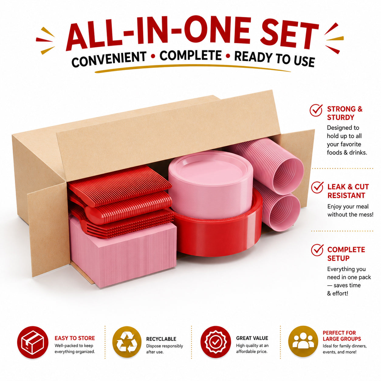 350 Pcs Valentines Day Plastic Disposable Tableware Set