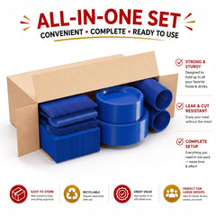 350 Pcs Dark Blue Plastic Disposable Tableware Set
