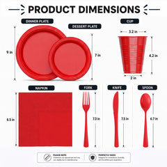 350 Pcs Red Plastic Disposable Tableware Set