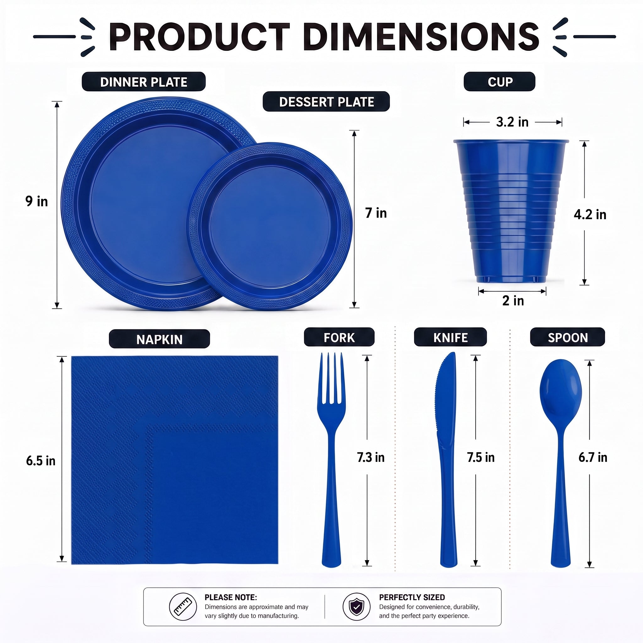 350 Pcs Dark Blue Plastic Disposable Tableware Set
