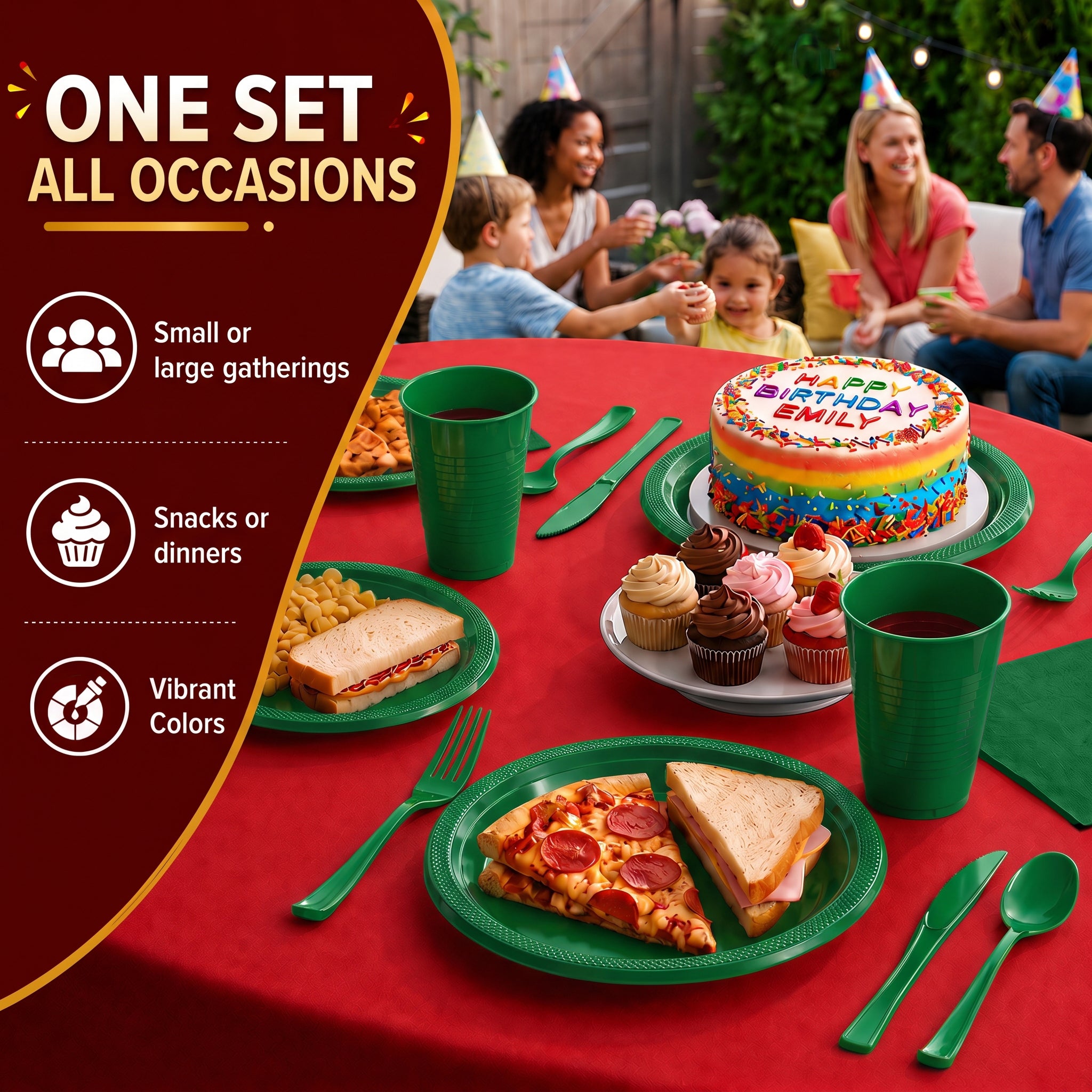 350 Pcs Emerald Green Plastic Disposable Tableware Set