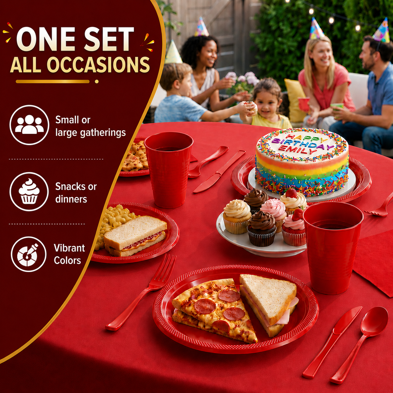 350 Pcs Red Plastic Disposable Tableware Set