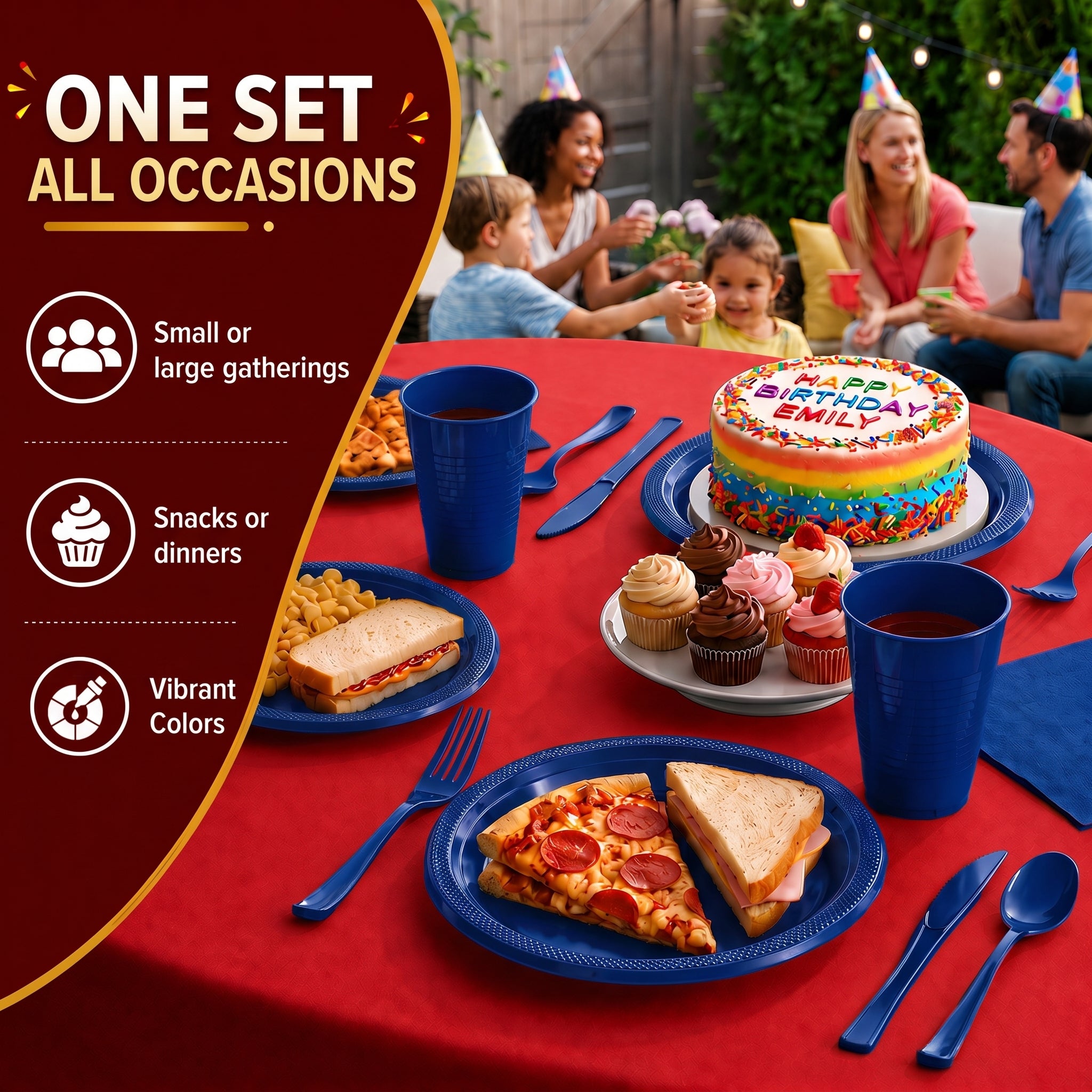 350 Pcs Dark Blue Plastic Disposable Tableware Set