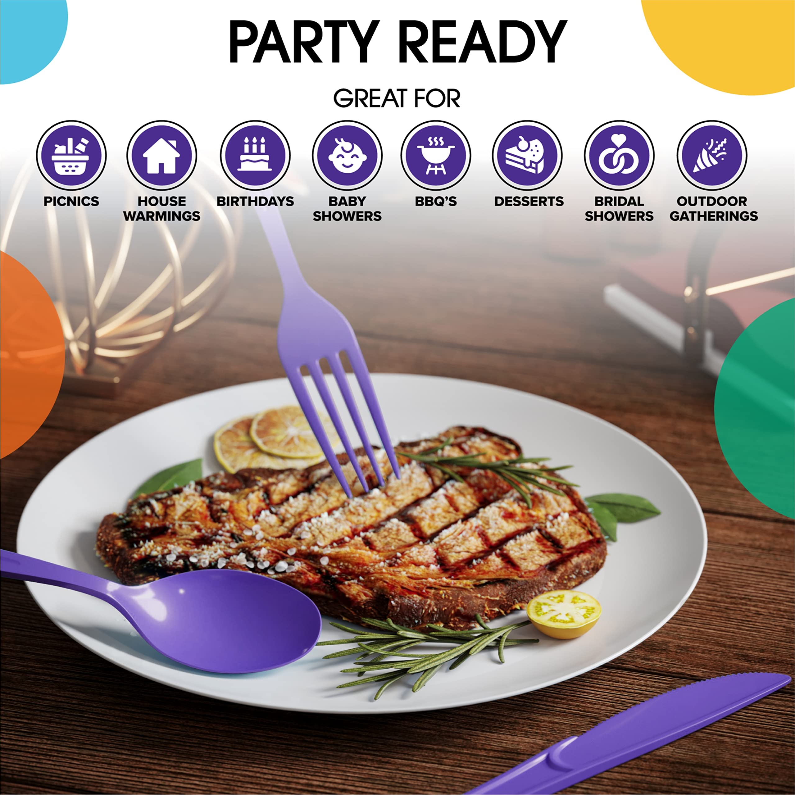350 Pcs Purple/Yellow/White Disposable Tableware Set