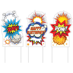 Superhero Birthday Lawn Signs - Comic Book Style