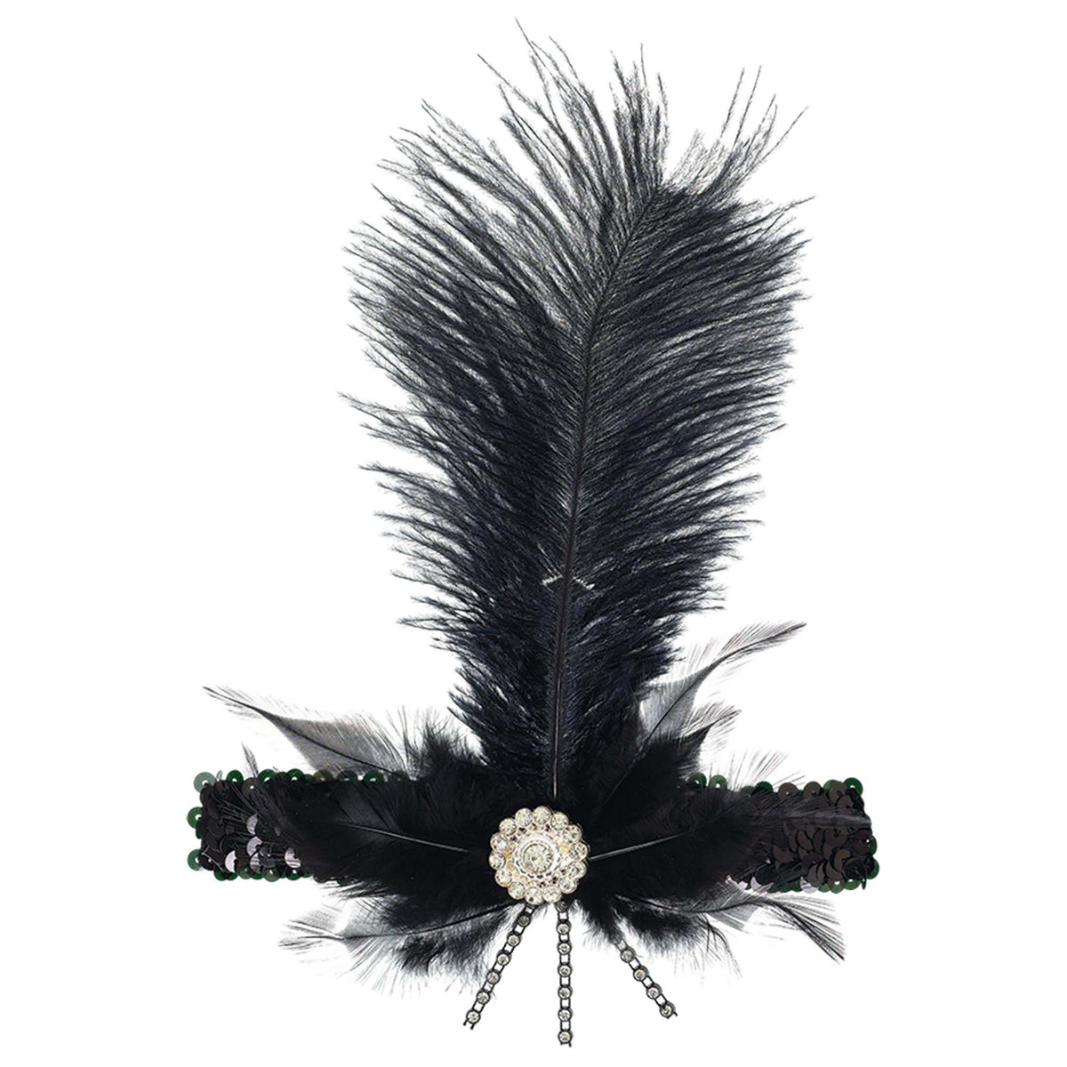 1920s Charleston Black Feather & Sequin Headband