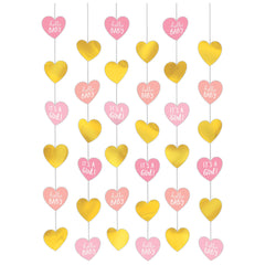 "It's a Girl" Metallic Gold & Pink Hanging String Decorations, 7-ft, 6-Pack